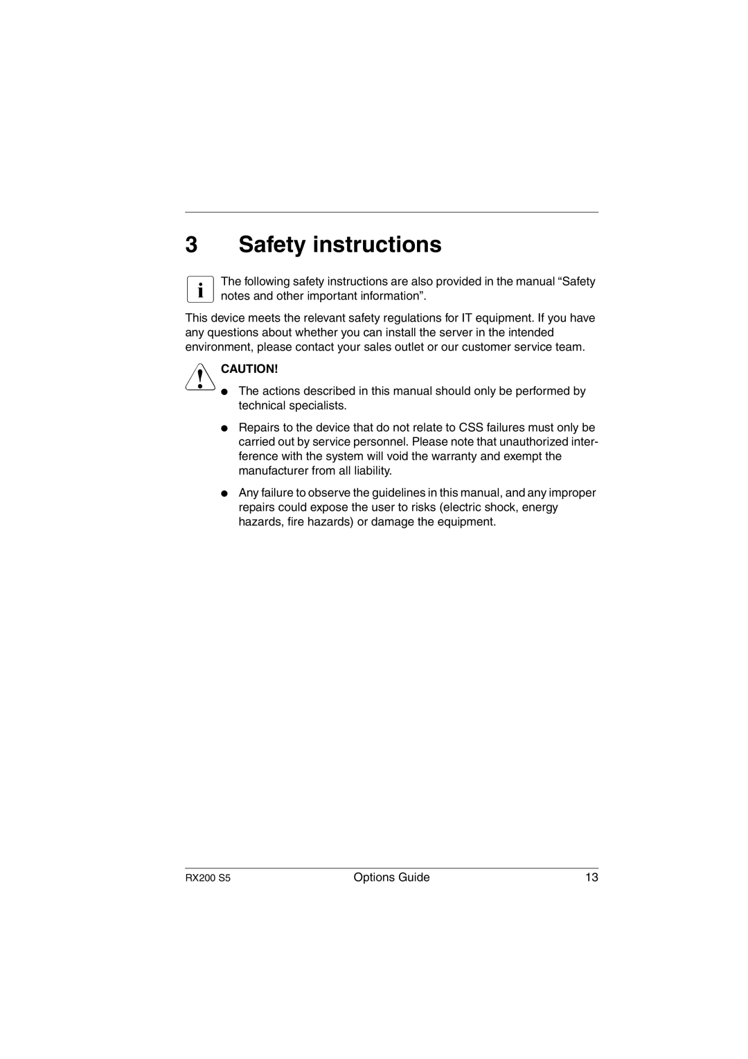 Fujitsu RX200 S5 manual Safety instructions 