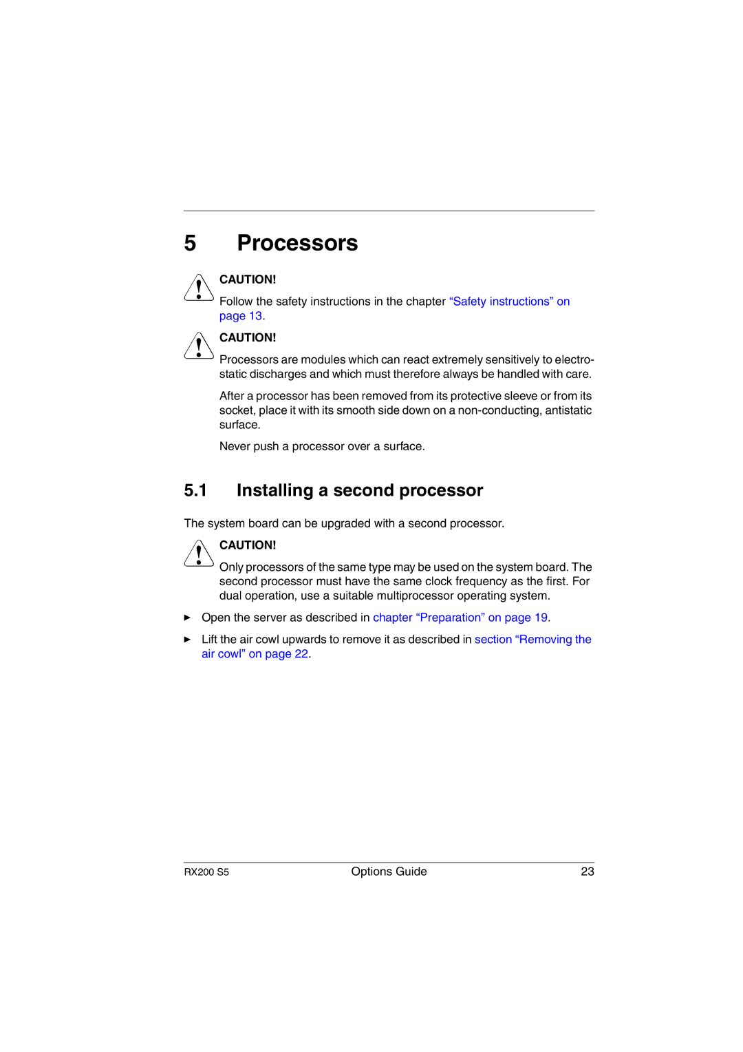 Fujitsu RX200 S5 manual Processors, Installing a second processor 