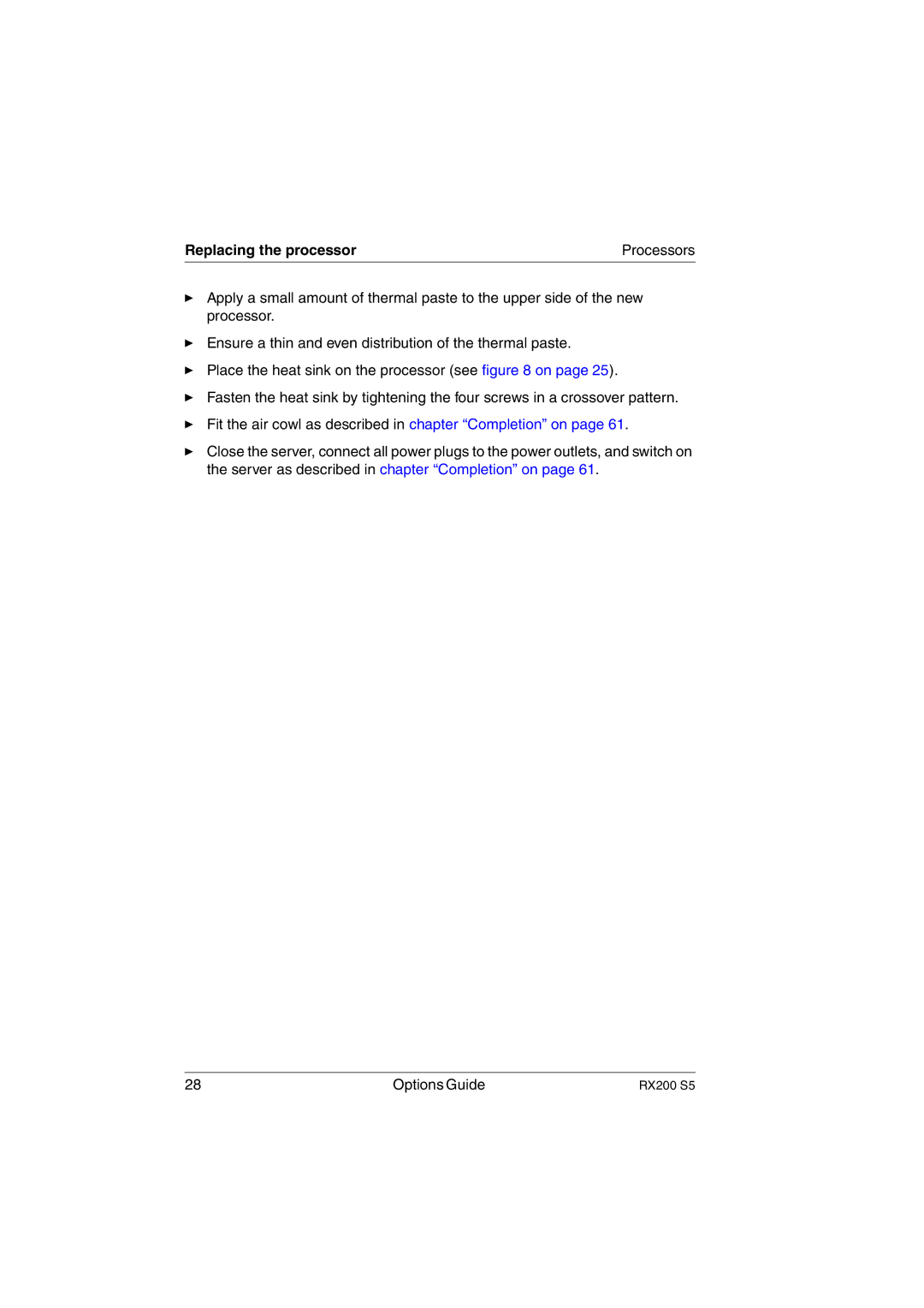 Fujitsu RX200 S5 manual Replacing the processor 