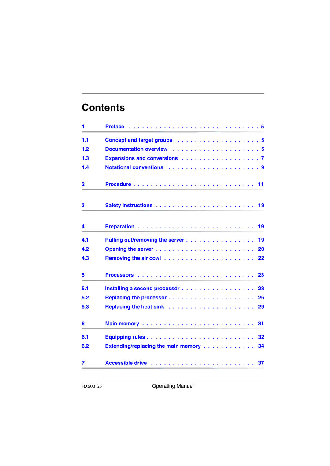 Fujitsu RX200 S5 manual Contents 