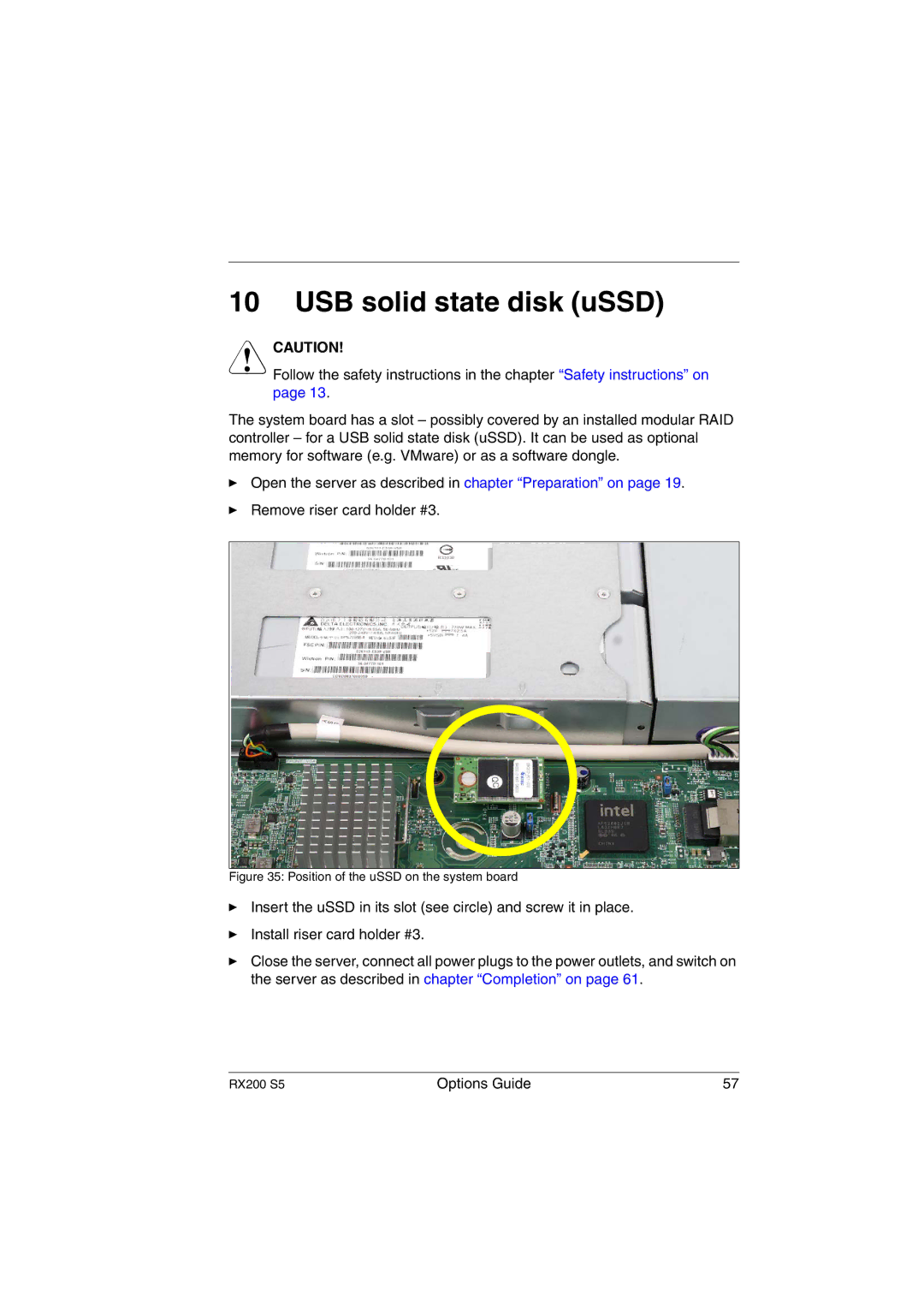 Fujitsu RX200 S5 manual USB solid state disk uSSD, Position of the uSSD on the system board 