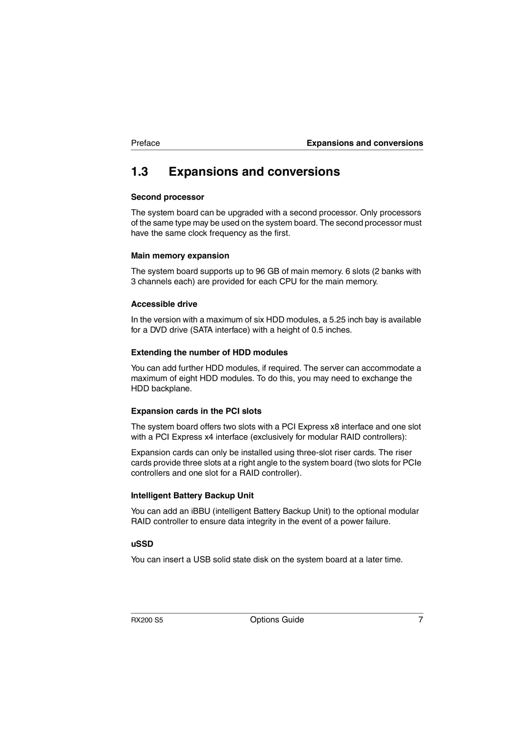 Fujitsu RX200 S5 manual Expansions and conversions 