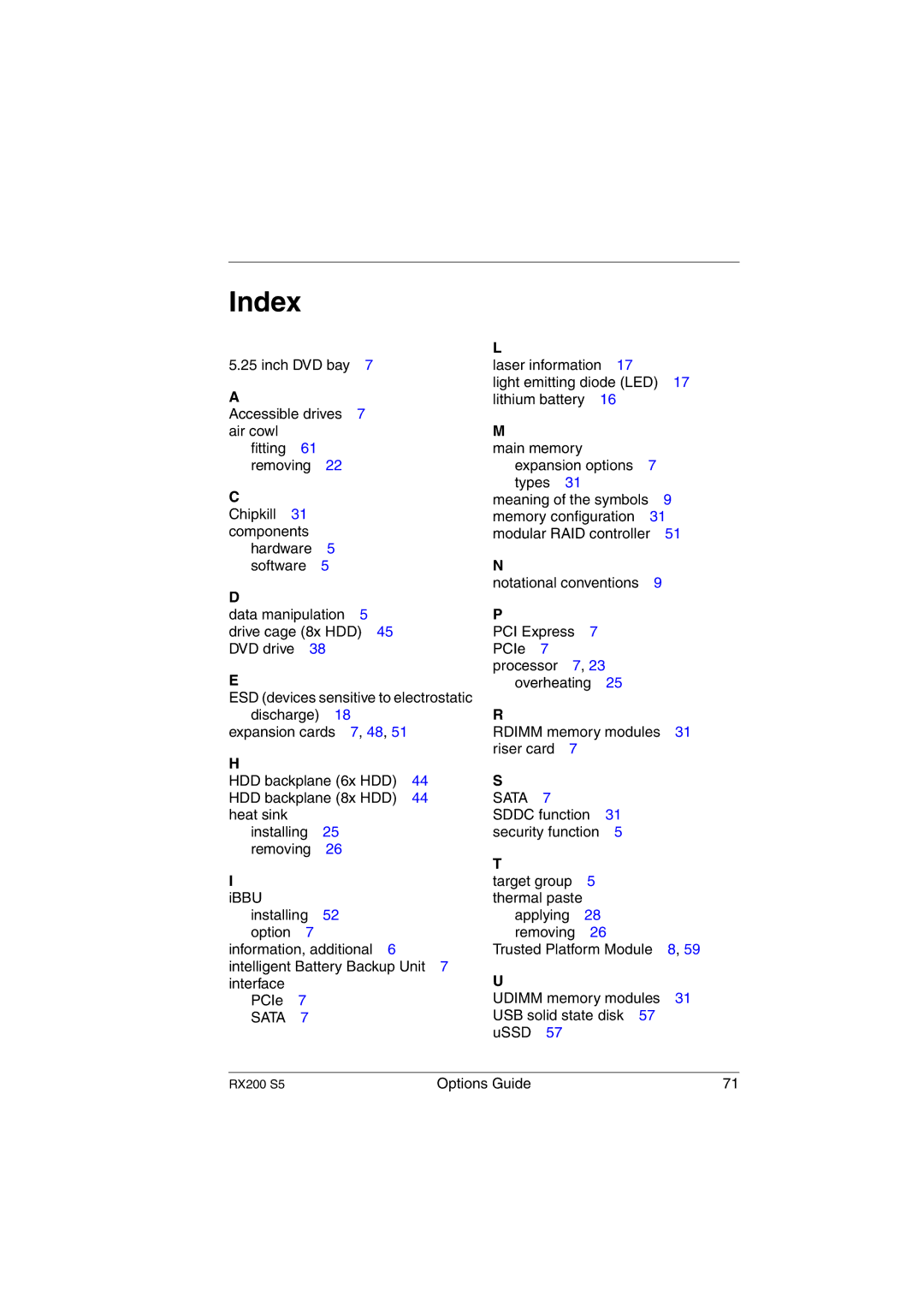 Fujitsu RX200 S5 manual Index 