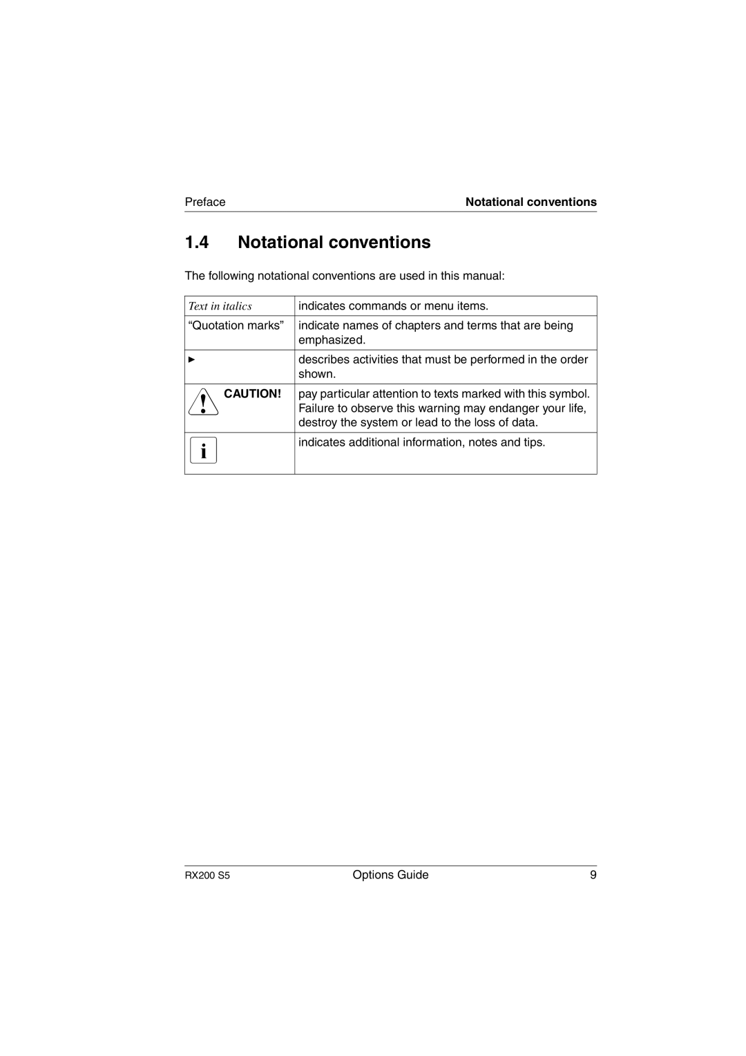 Fujitsu RX200 S5 manual Notational conventions 