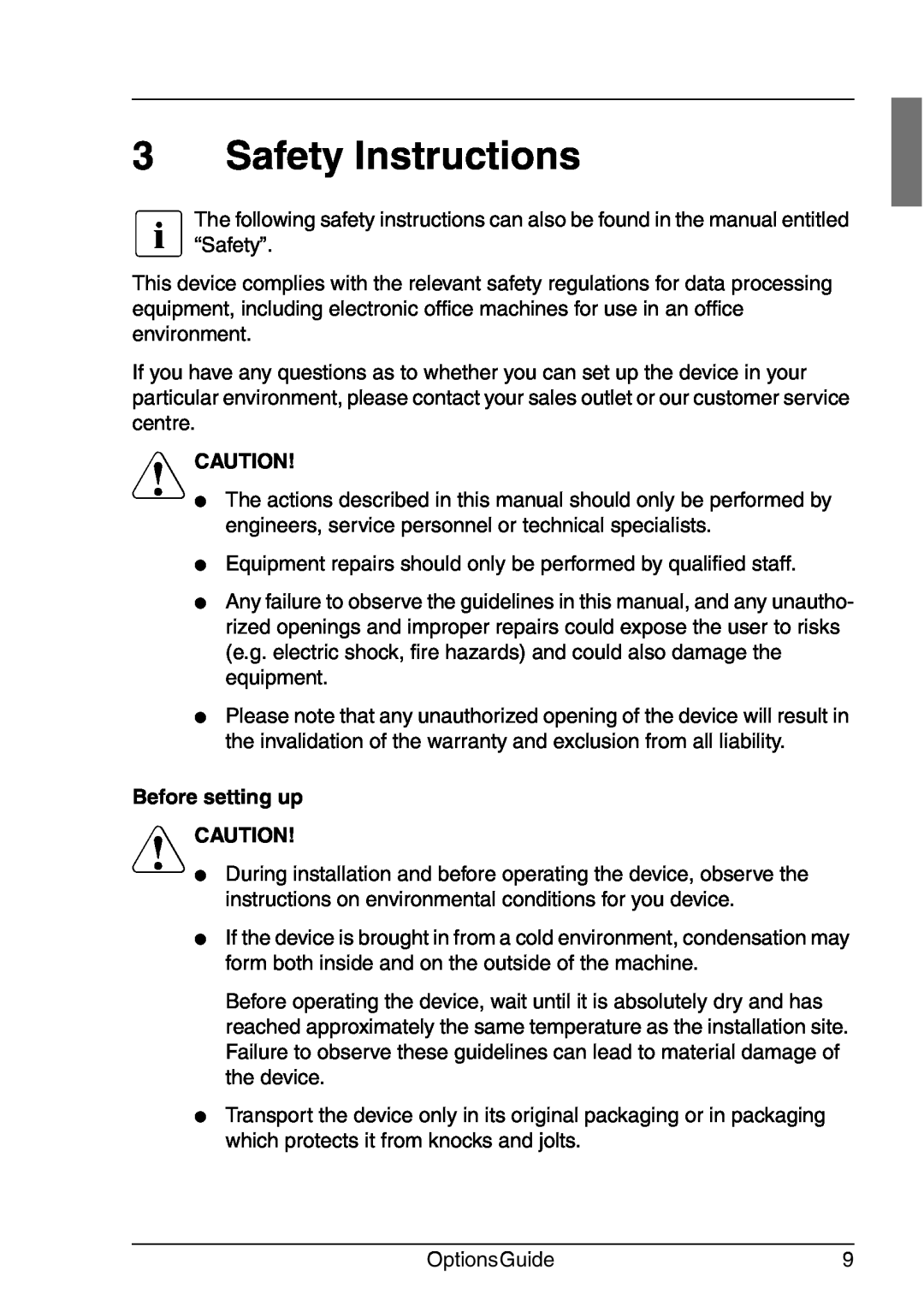 Fujitsu RX200 manual Safety Instructions, V Caution, Before setting up V CAUTION 