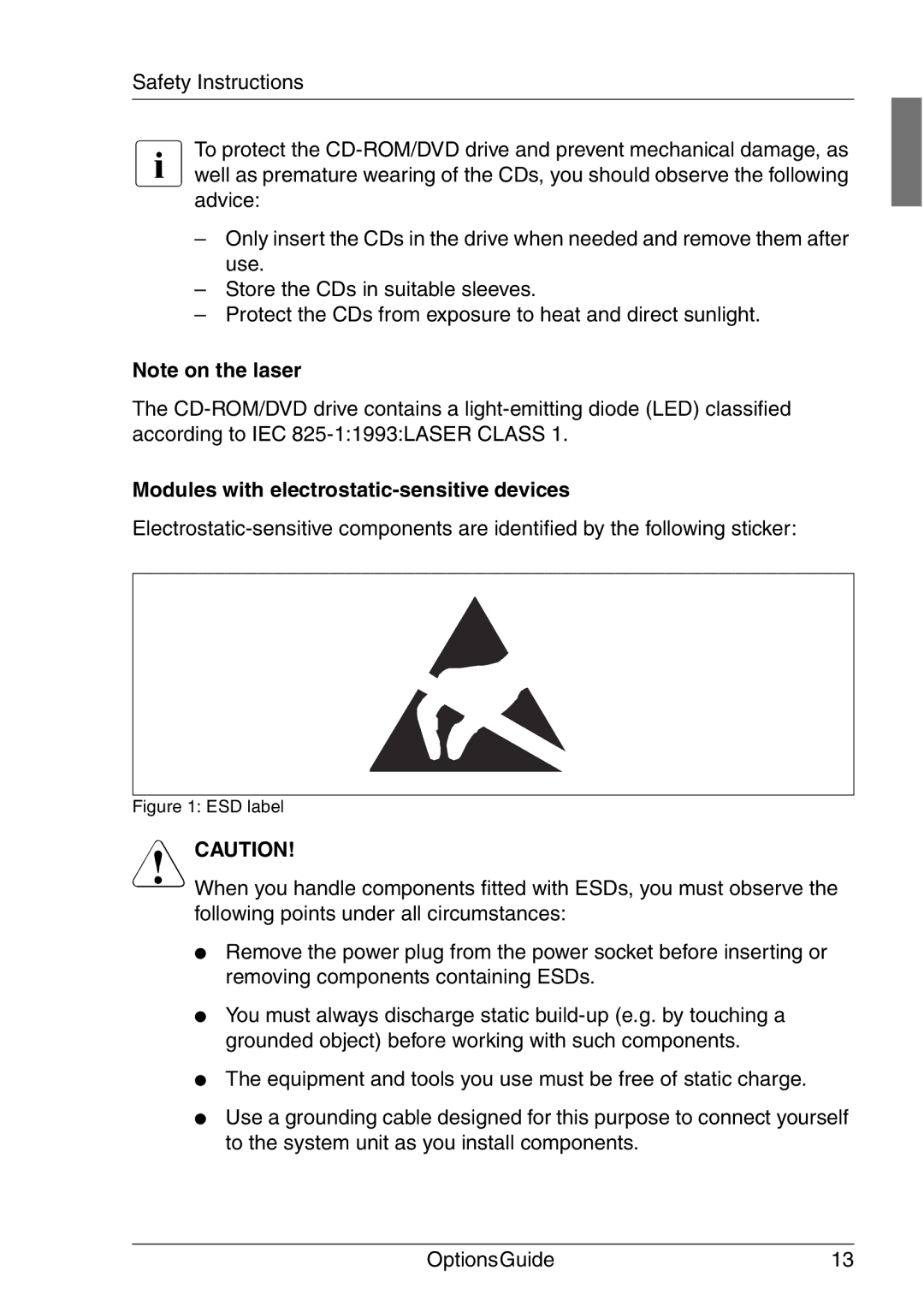 Fujitsu RX200 manual Modules with electrostatic-sensitive devices, ESD label 