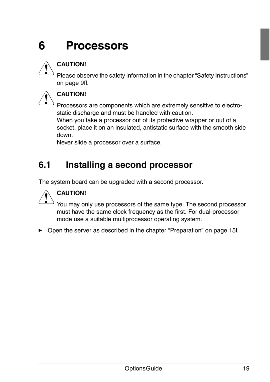 Fujitsu RX200 manual Processors, Installing a second processor 