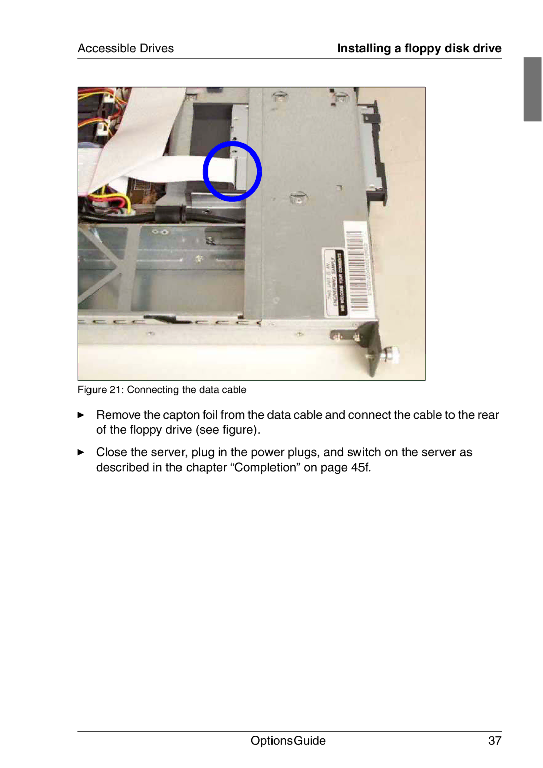 Fujitsu RX200 manual Connecting the data cable 