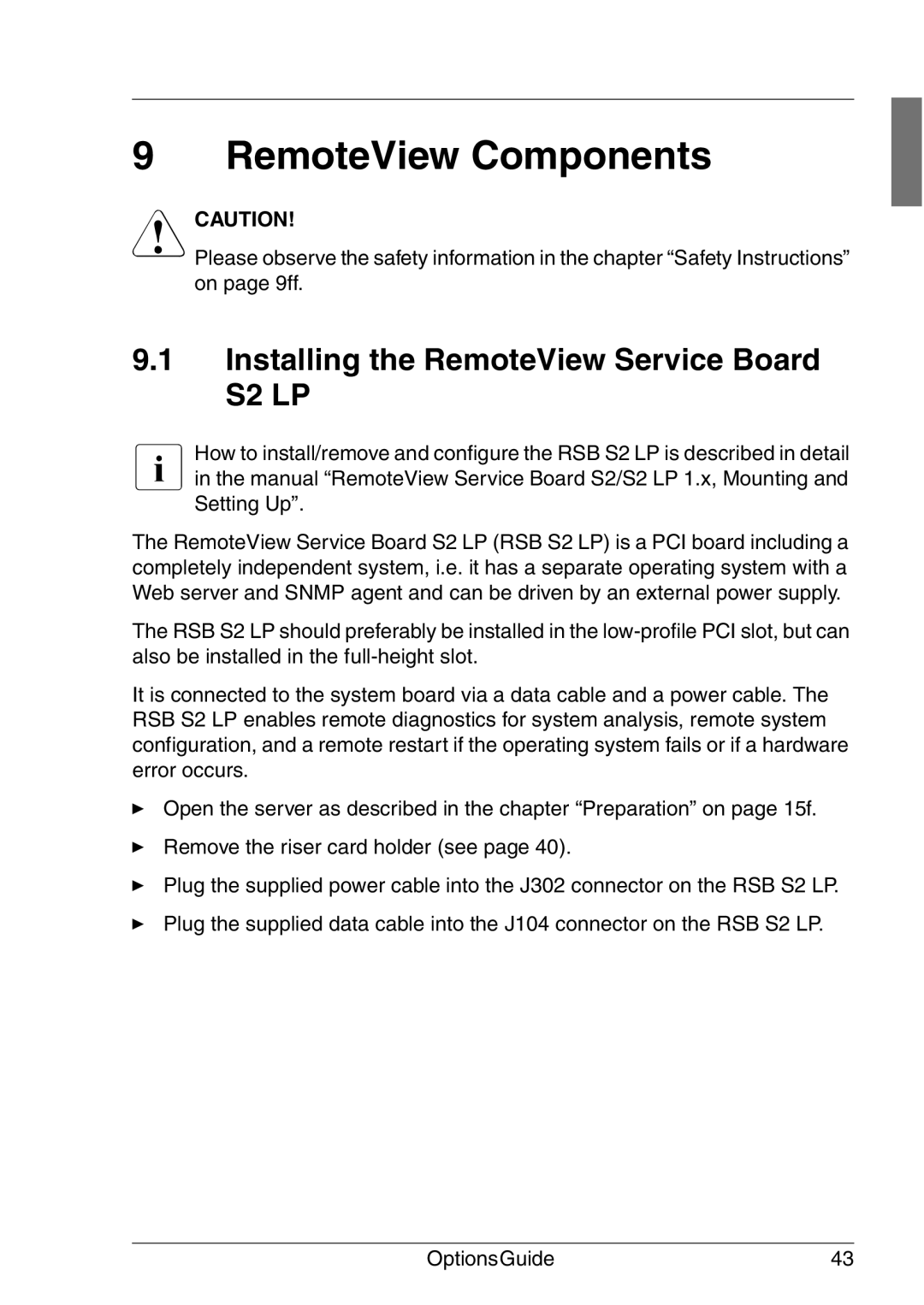 Fujitsu RX200 manual RemoteView Components, Installing the RemoteView Service Board S2 LP 