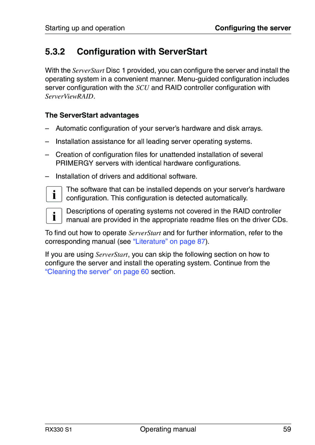 Fujitsu RX330 manual Configuration with ServerStart, ServerStart advantages 