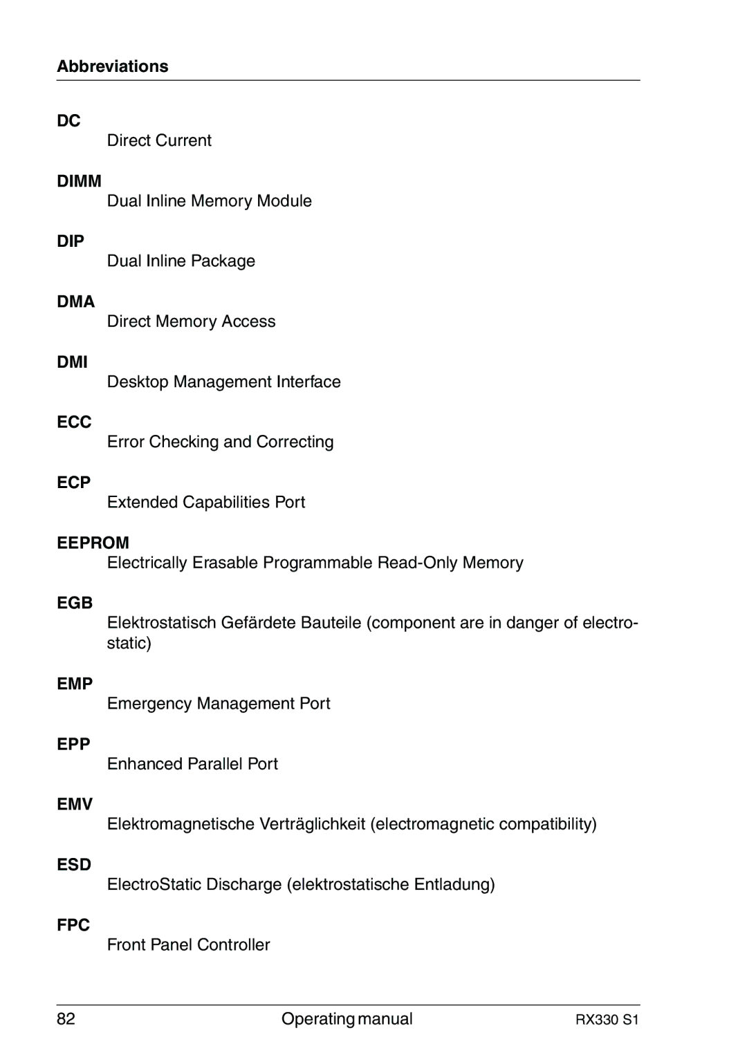 Fujitsu RX330 manual Abbreviations 