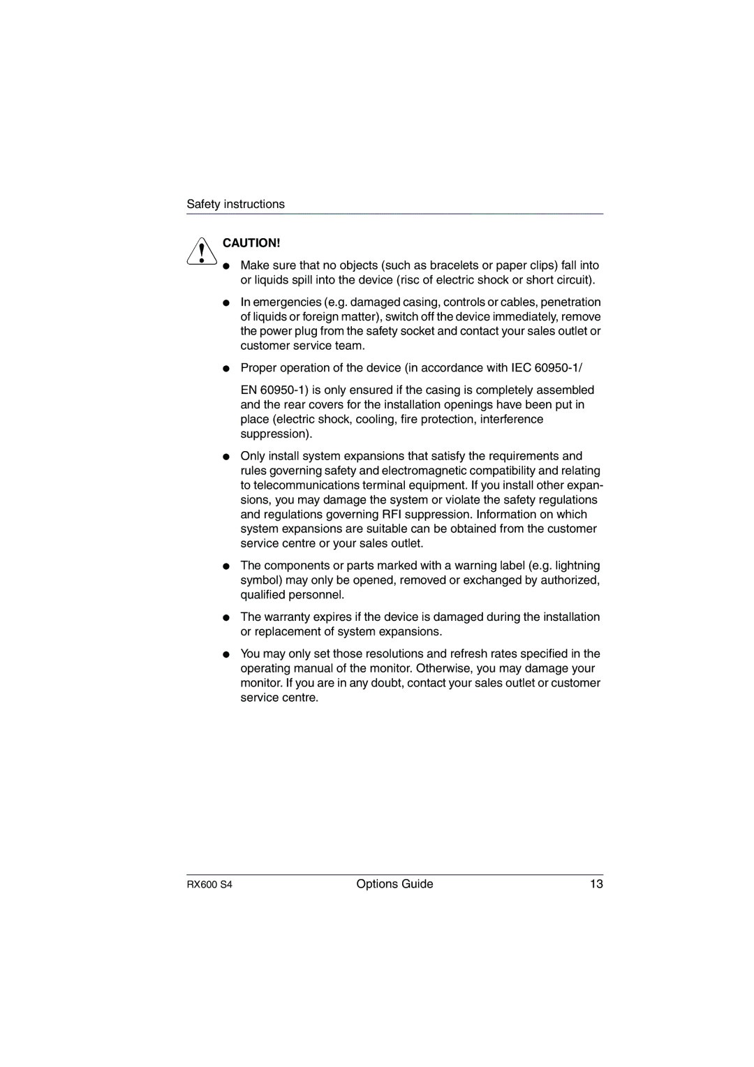 Fujitsu RX600 S4 manual Safety instructions 