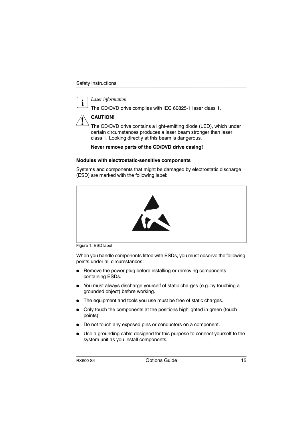 Fujitsu RX600 S4 manual Laser information 