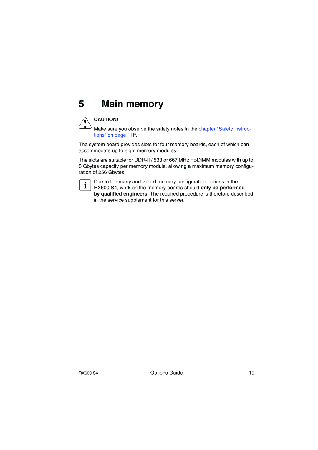 Fujitsu RX600 S4 manual Main memory 