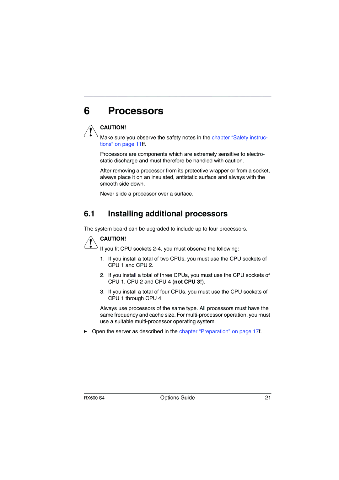 Fujitsu RX600 S4 manual Processors, Installing additional processors 