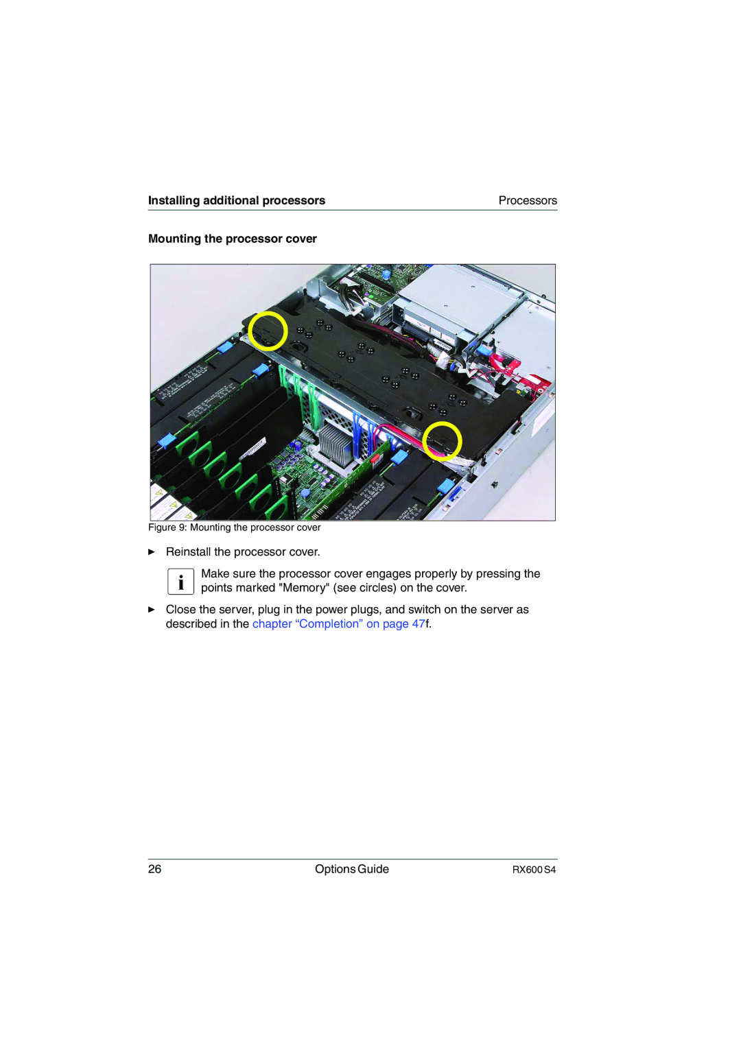 Fujitsu RX600 S4 manual Mounting the processor cover 