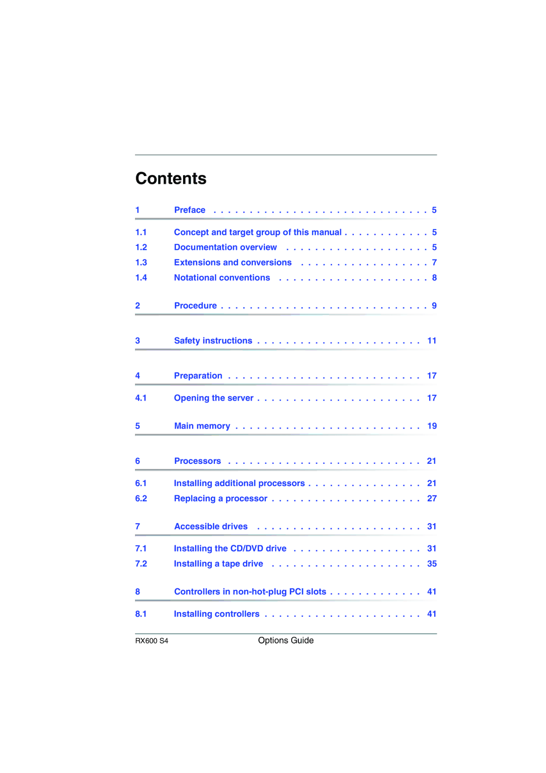 Fujitsu RX600 S4 manual Contents 