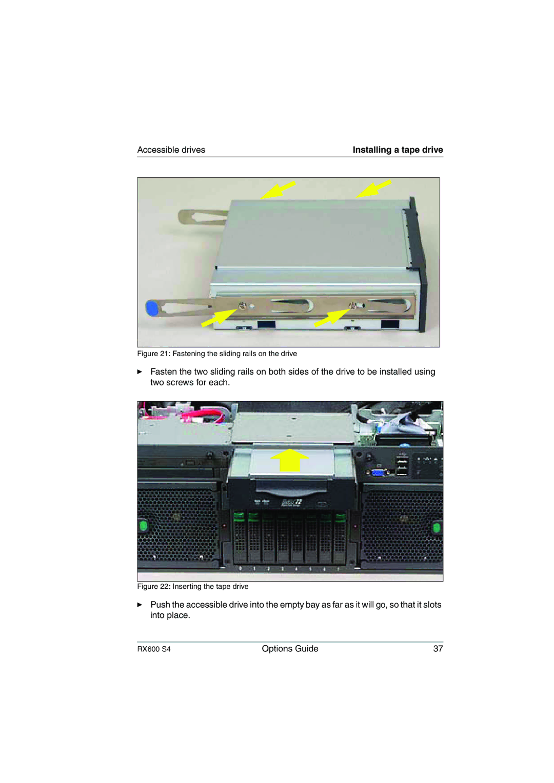 Fujitsu RX600 S4 manual Fastening the sliding rails on the drive 