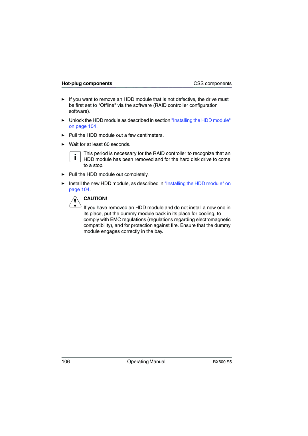 Fujitsu RX600 S5 manual Hot-plug components 