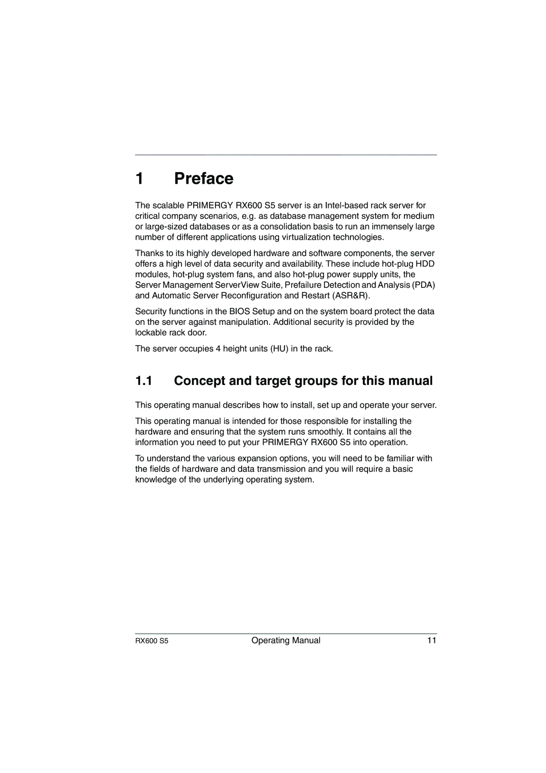 Fujitsu RX600 S5 Preface, Concept and target groups for this manual 