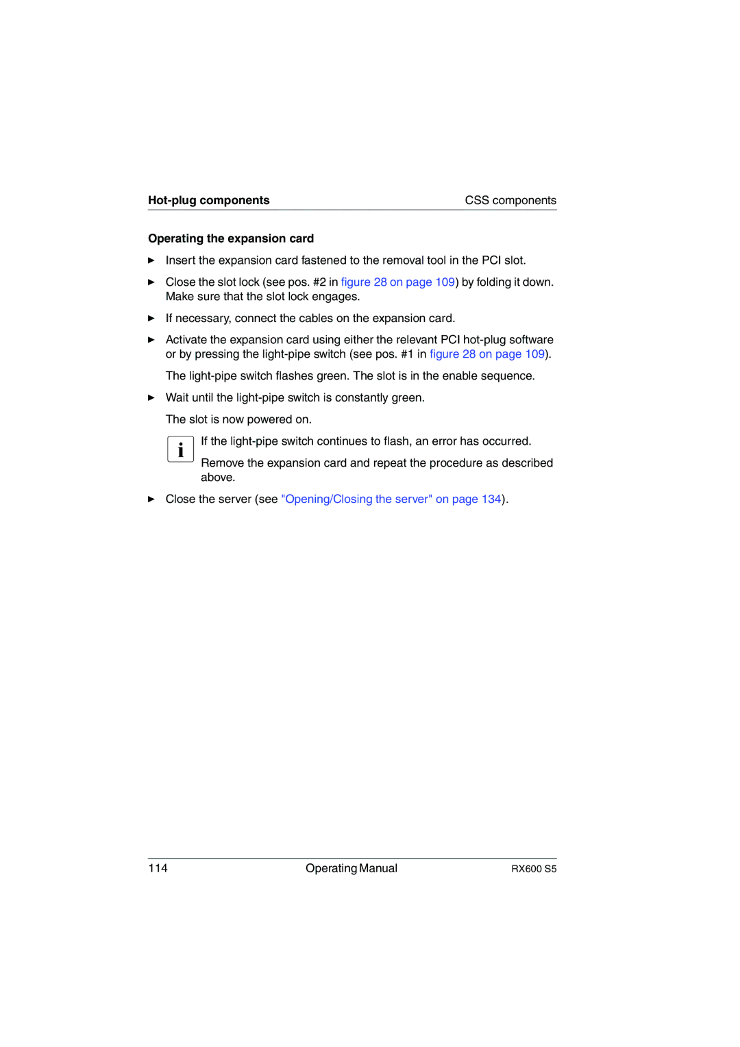 Fujitsu RX600 S5 manual Operating the expansion card 