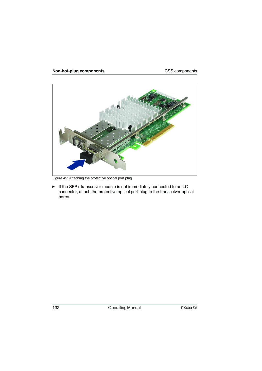 Fujitsu RX600 S5 manual Attaching the protective optical port plug 