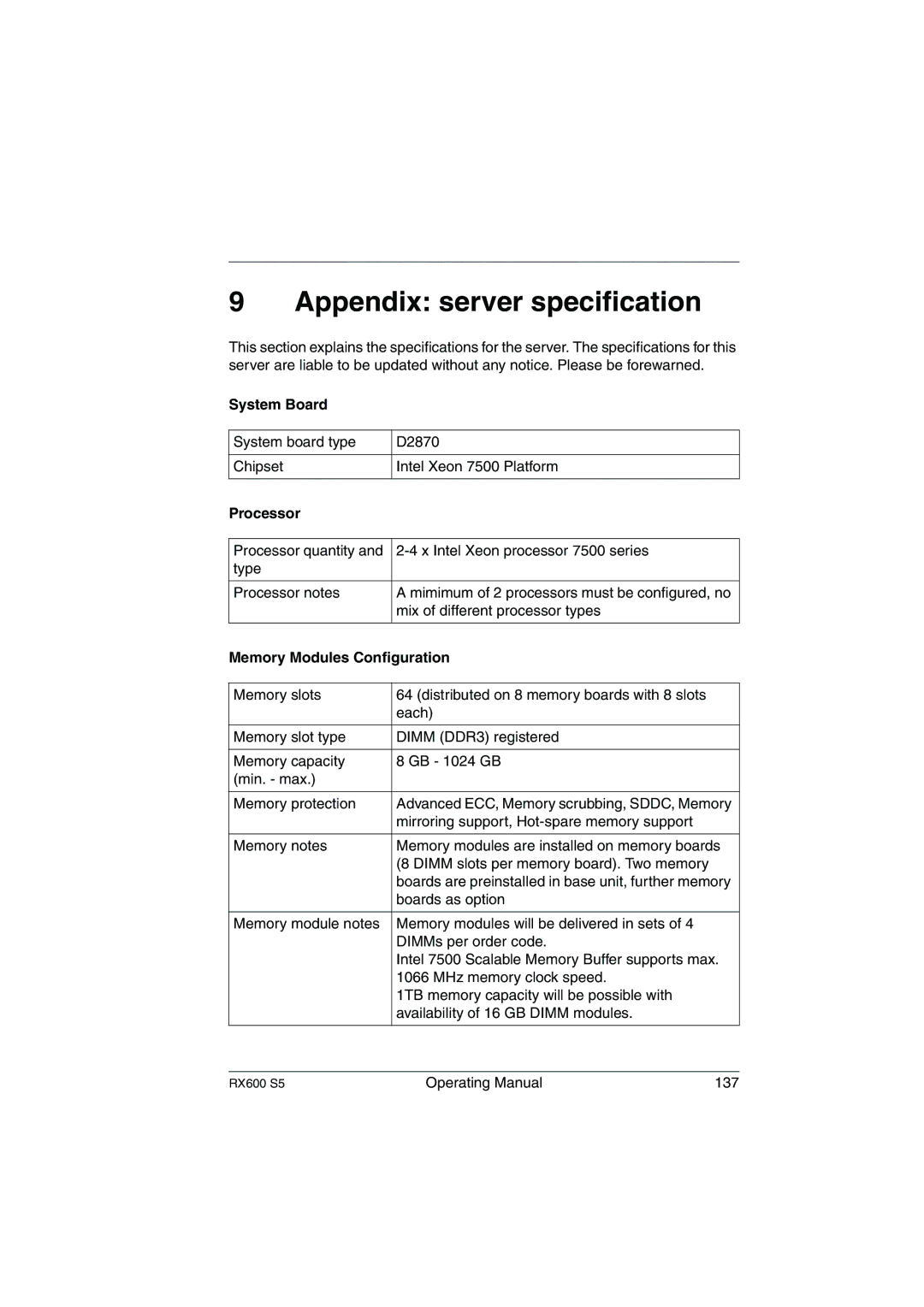 Fujitsu RX600 S5 manual Processor, Memory Modules Configuration 