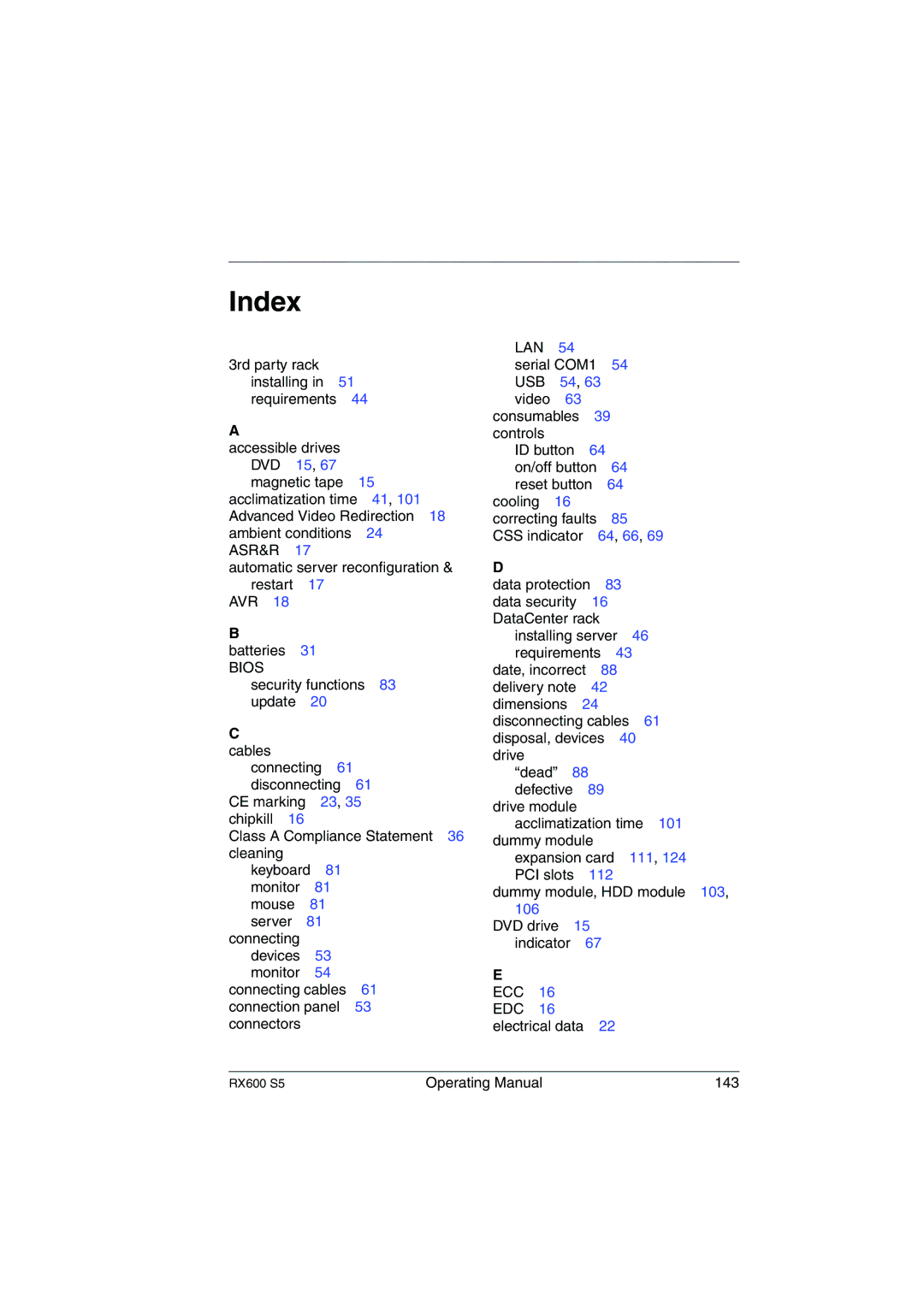 Fujitsu RX600 S5 manual Index 