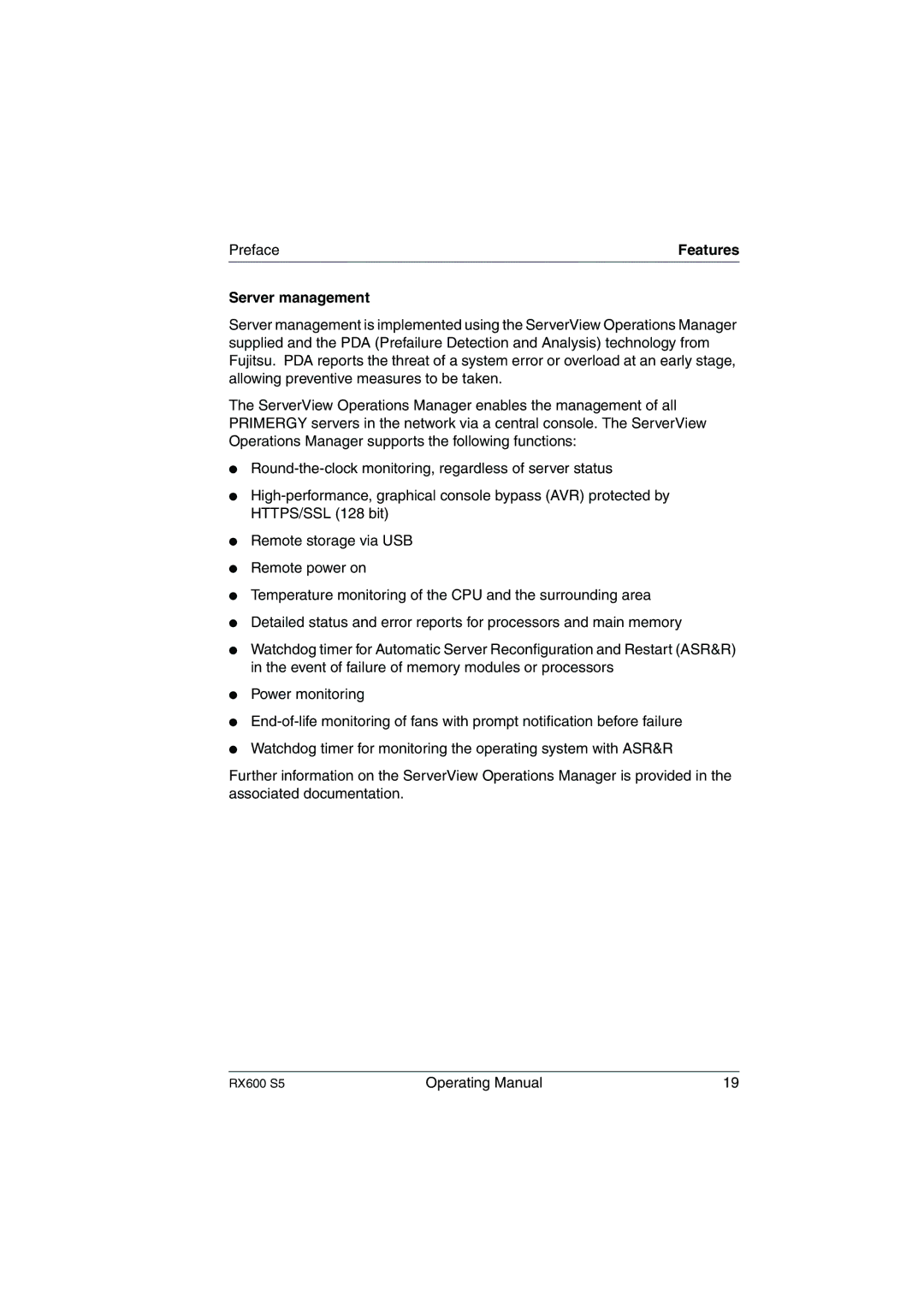 Fujitsu RX600 S5 manual Server management 