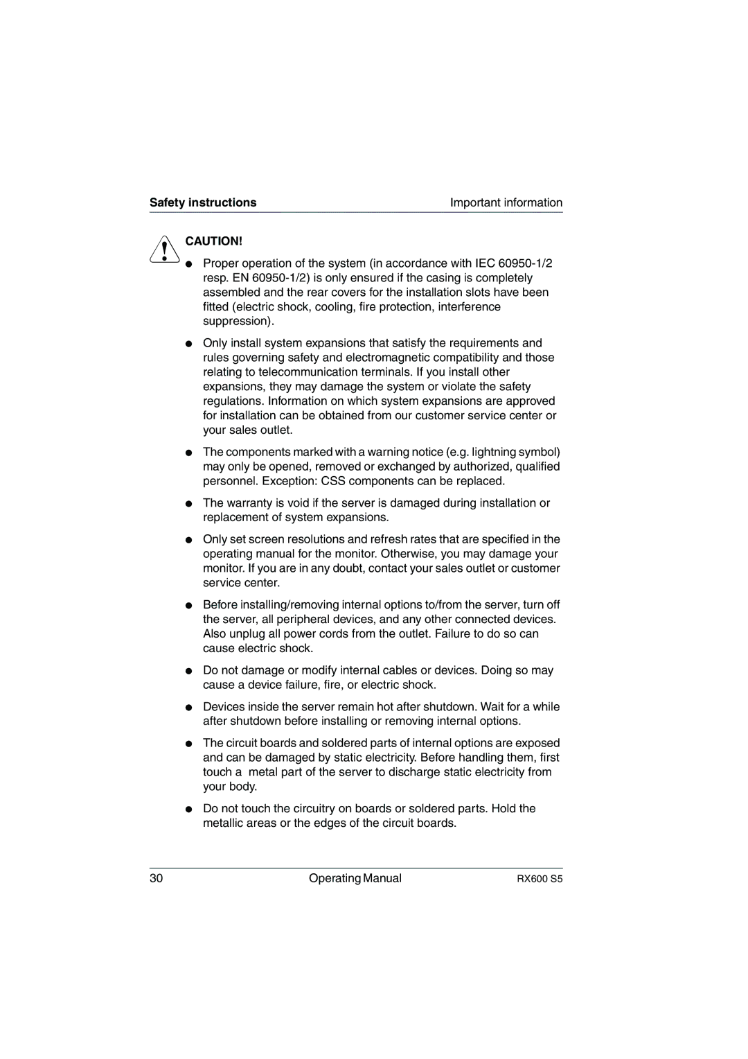 Fujitsu RX600 S5 manual Safety instructions 