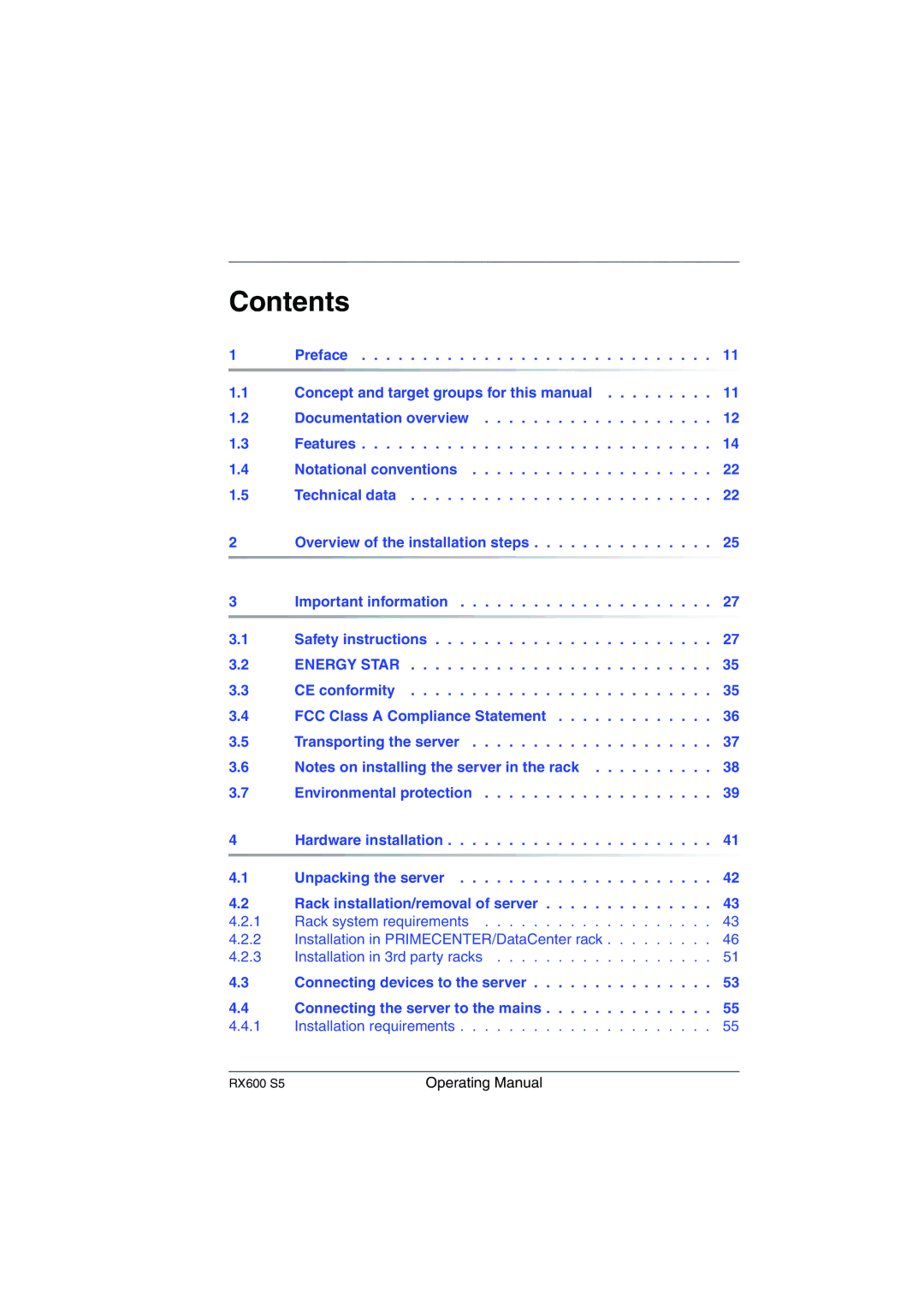 Fujitsu RX600 S5 manual Contents 