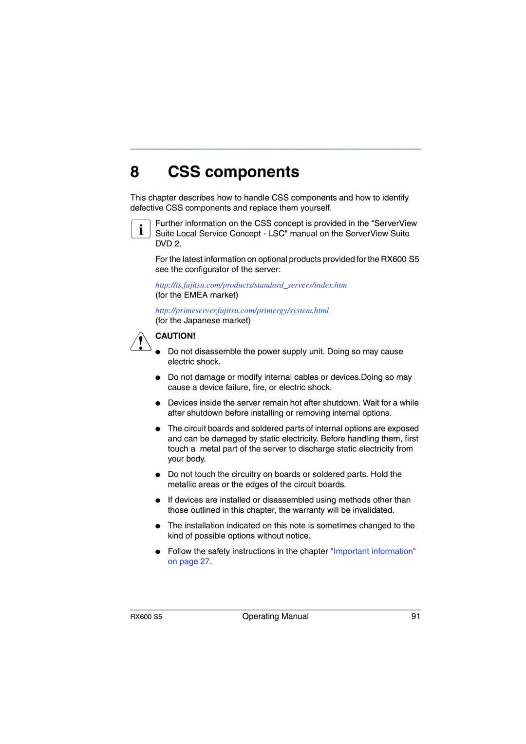 Fujitsu RX600 S5 manual CSS components 