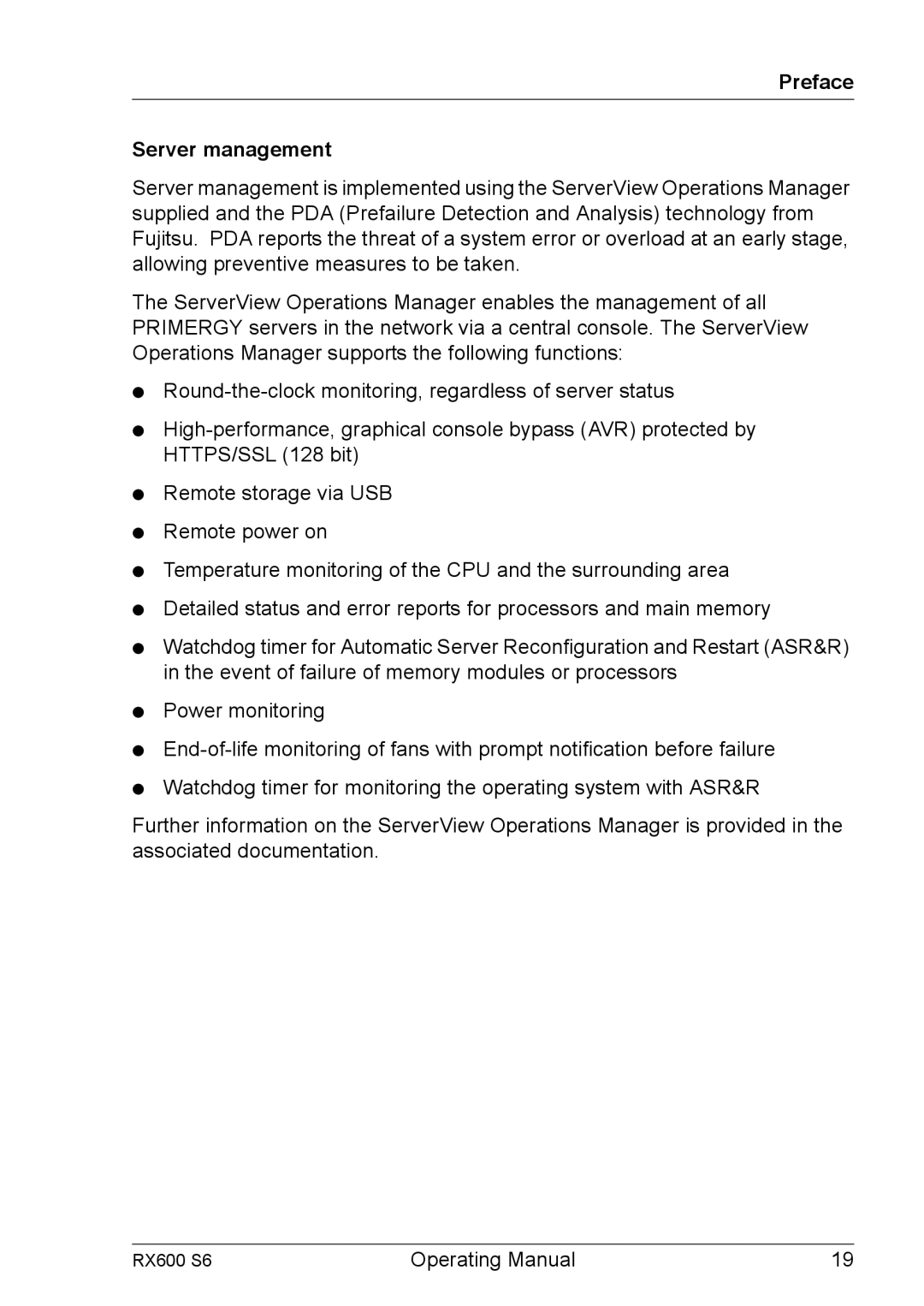 Fujitsu RX600 S6 manual Preface Server management 