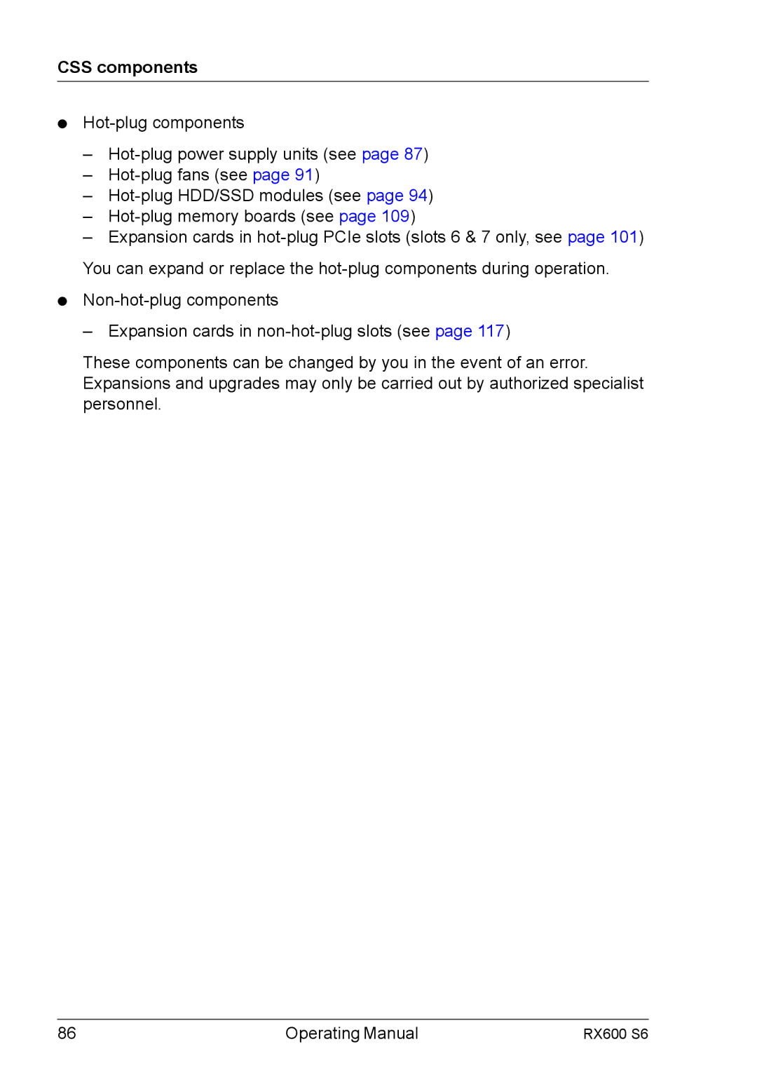 Fujitsu RX600 S6 manual CSS components 