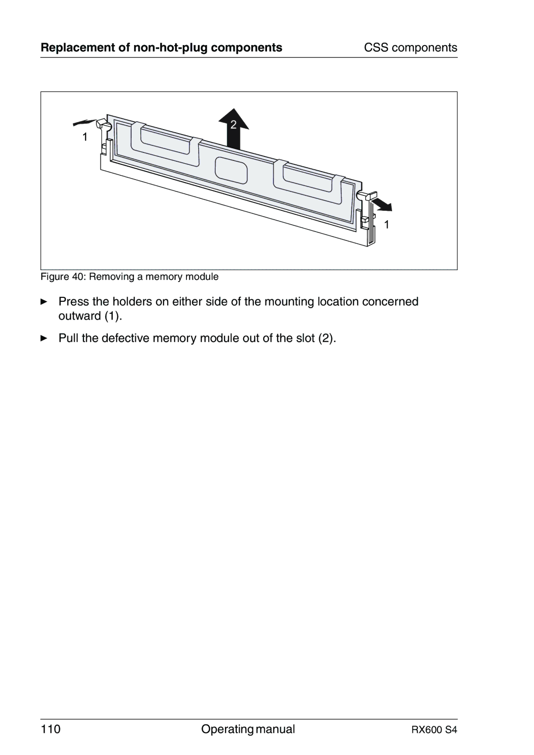 Fujitsu RX600 manual Removing a memory module 