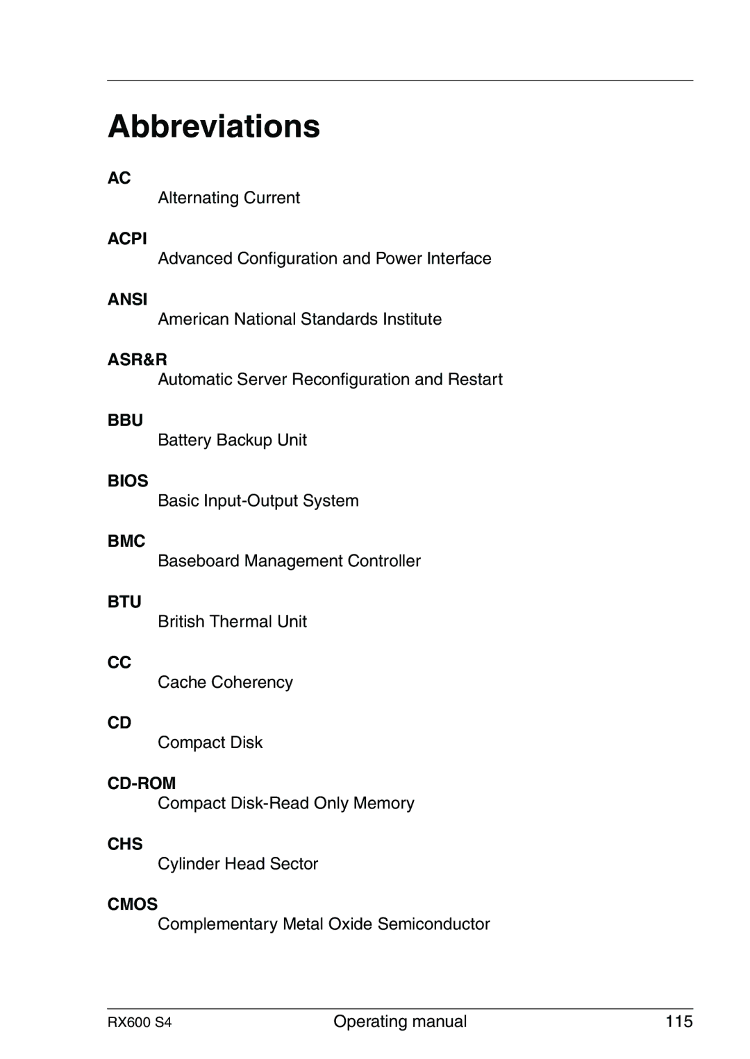 Fujitsu RX600 manual Abbreviations 