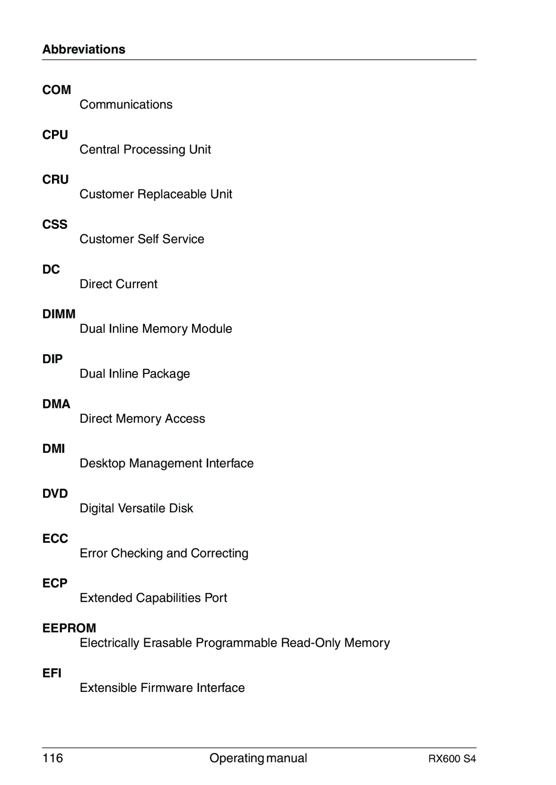 Fujitsu RX600 manual Abbreviations 