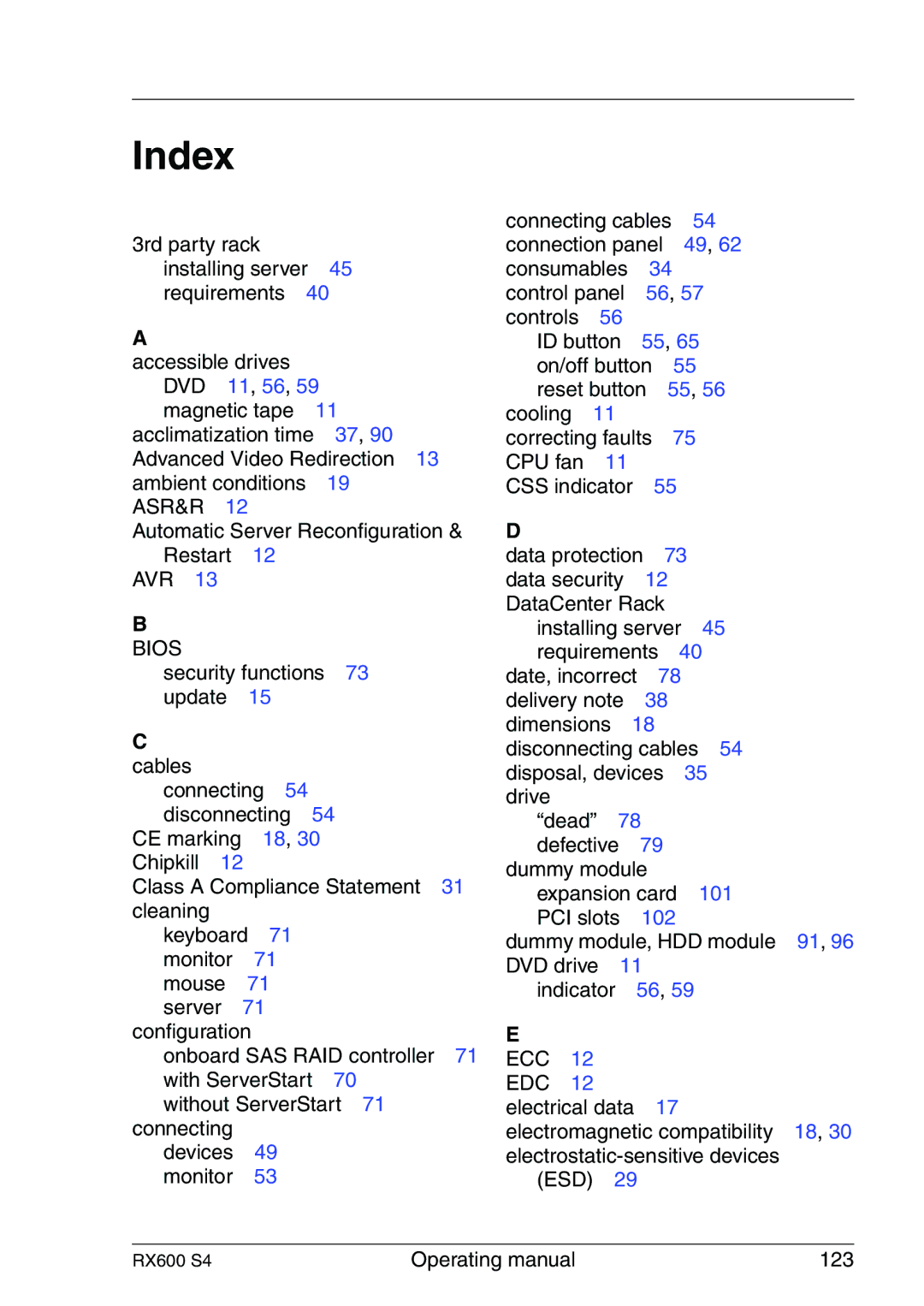 Fujitsu RX600 manual Index, Bios 