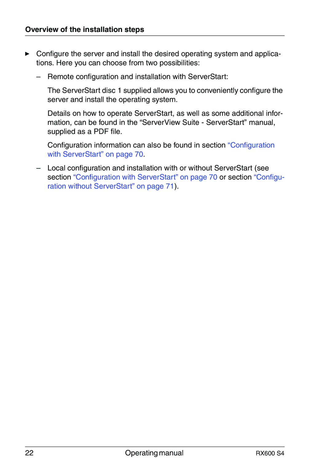 Fujitsu RX600 manual Overview of the installation steps 