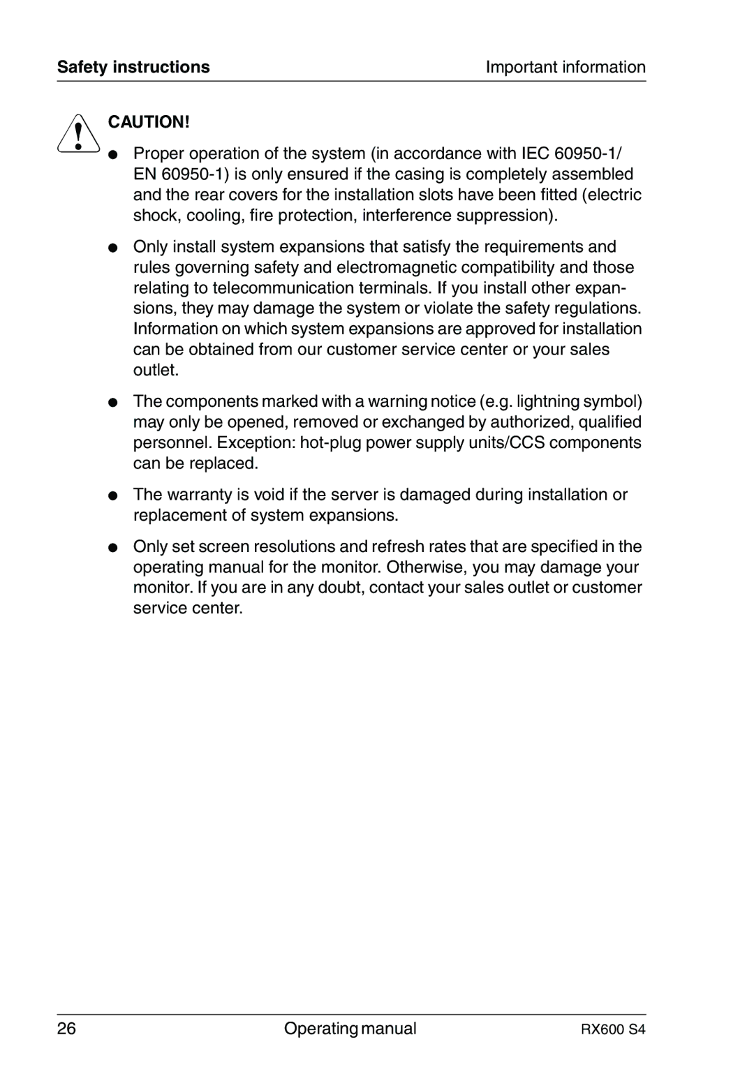 Fujitsu RX600 manual Safety instructions 