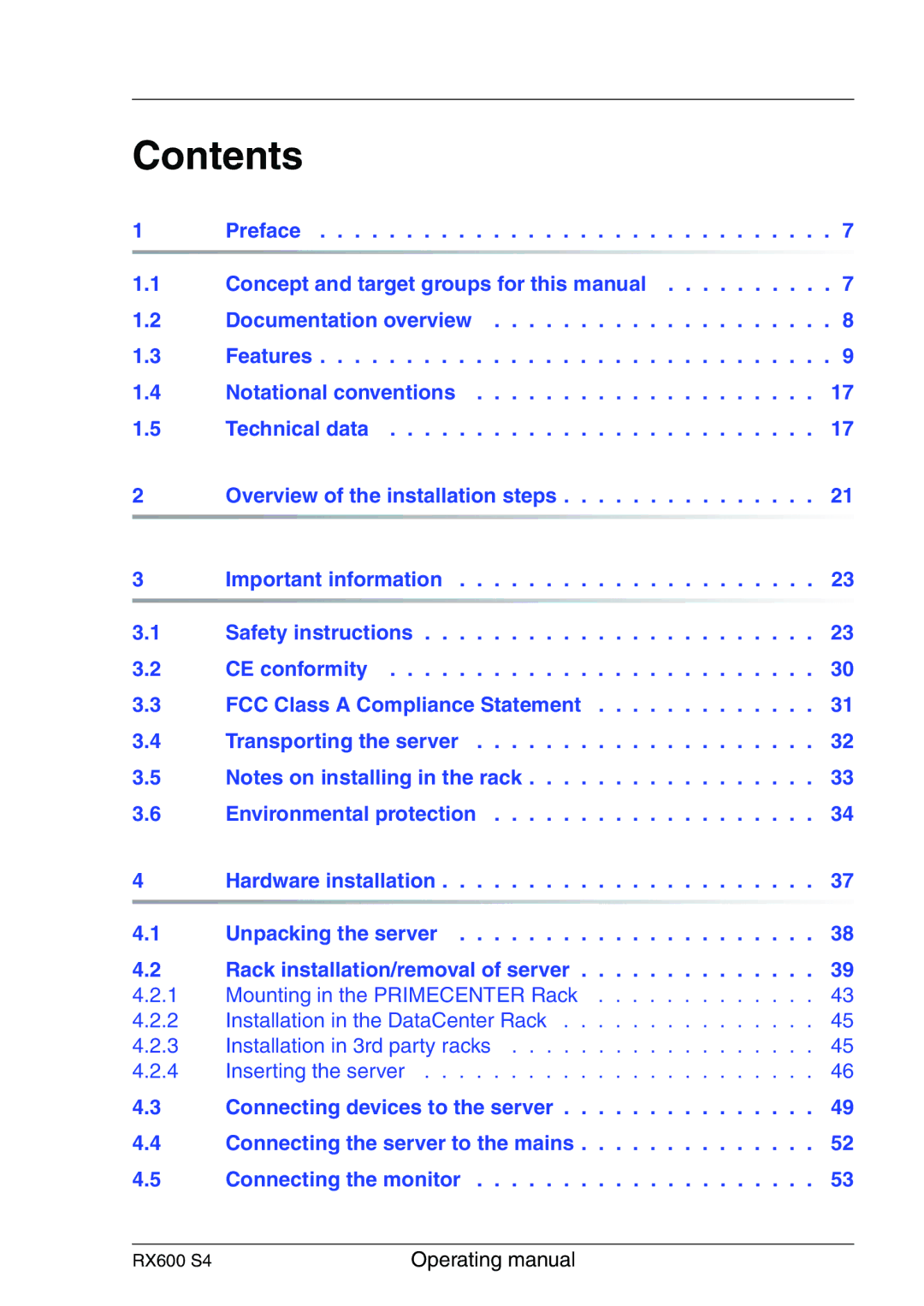 Fujitsu RX600 manual Contents 