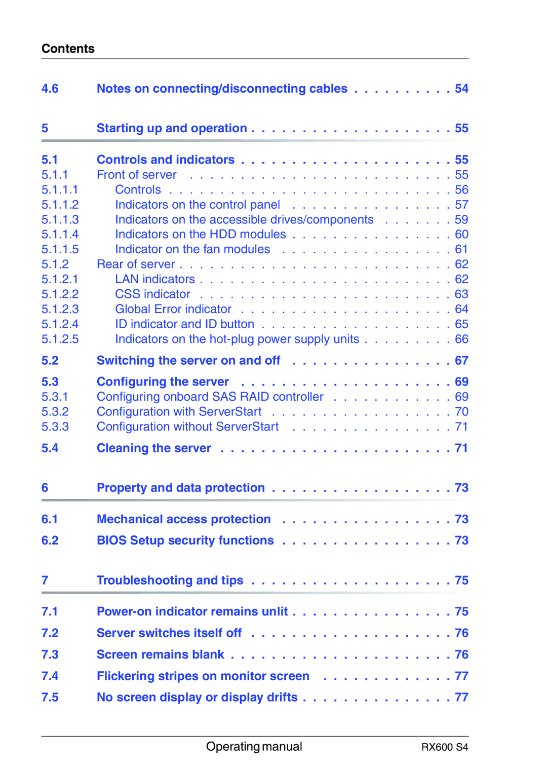 Fujitsu RX600 manual Contents, Controls and indicators 