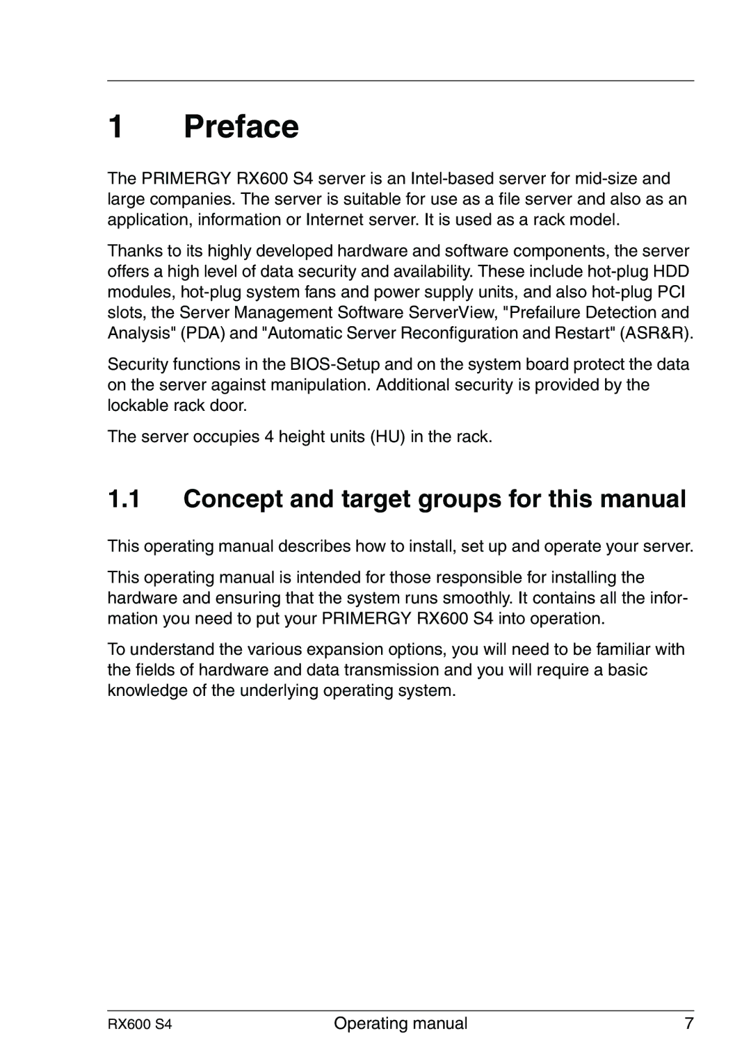 Fujitsu RX600 Preface, Concept and target groups for this manual 