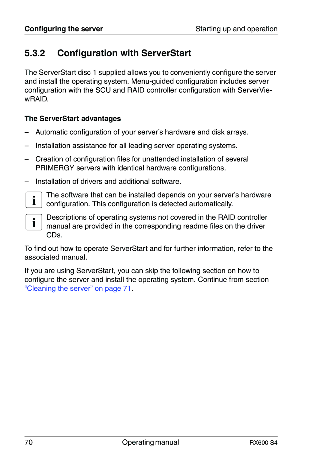 Fujitsu RX600 manual Configuration with ServerStart, Configuring the server, ServerStart advantages 