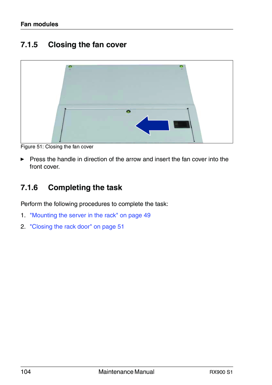 Fujitsu RX900 S1 manual Closing the fan cover 