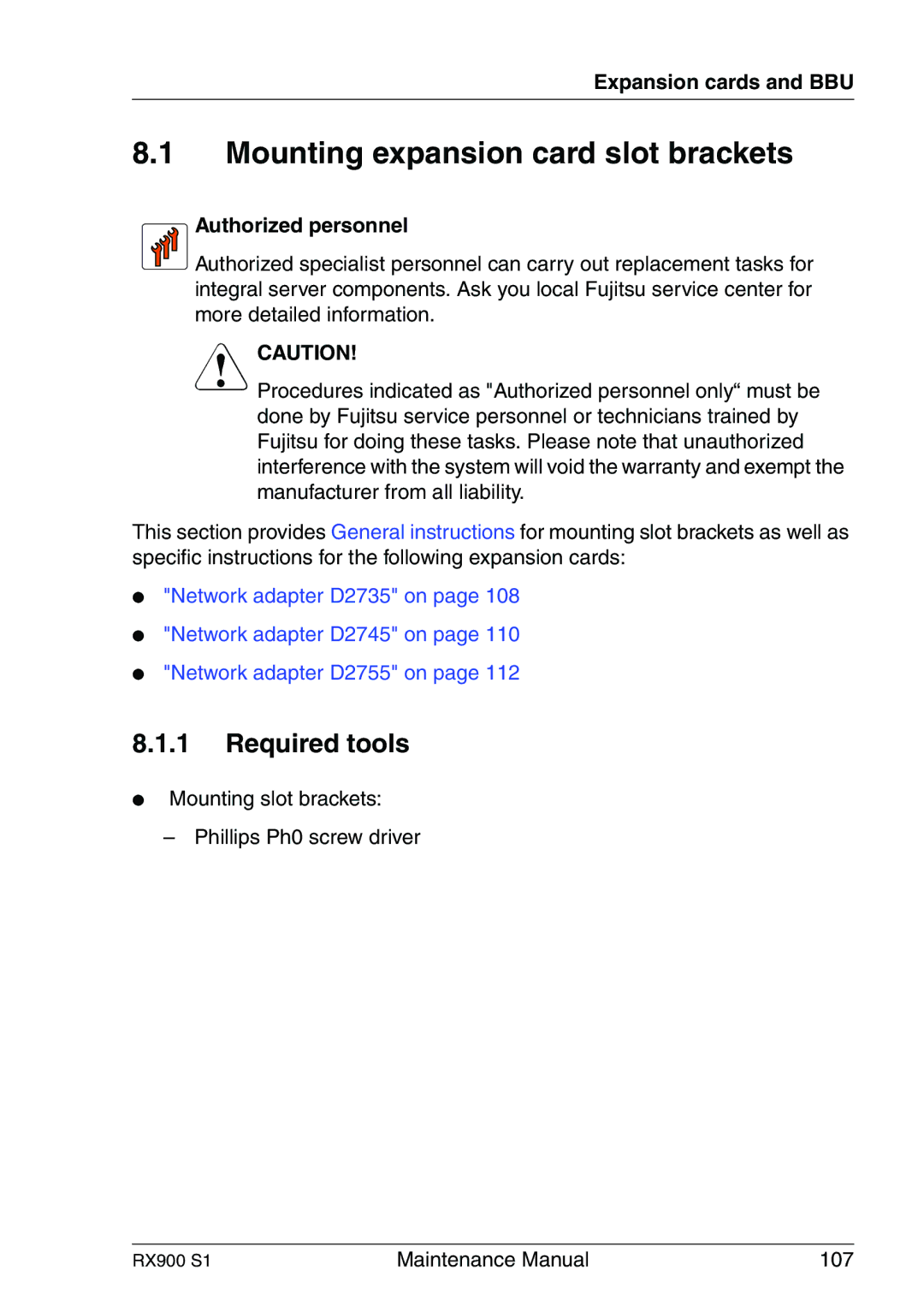 Fujitsu RX900 S1 manual Mounting expansion card slot brackets, Required tools 