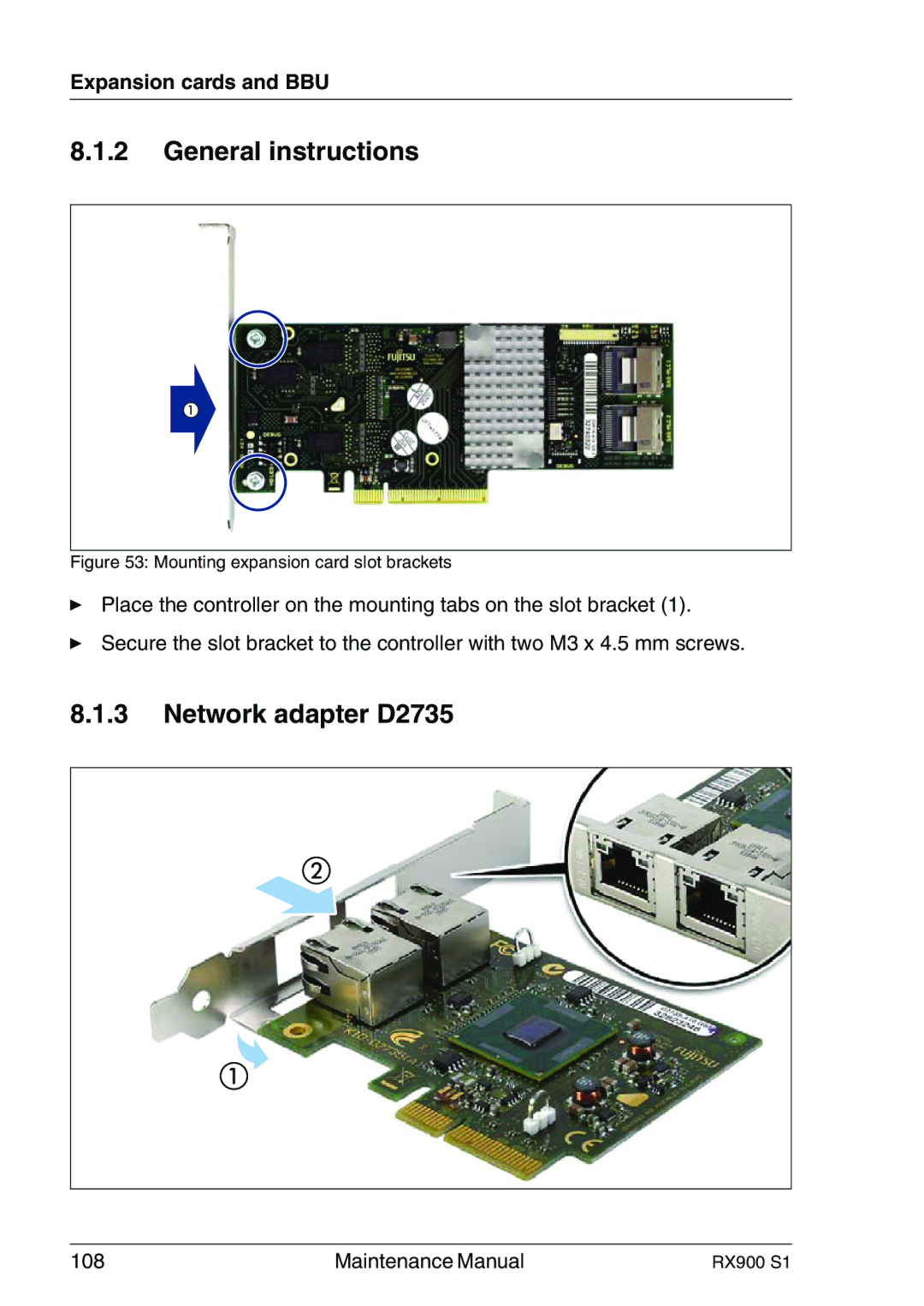 Fujitsu RX900 S1 manual General instructions, Network adapter D2735 