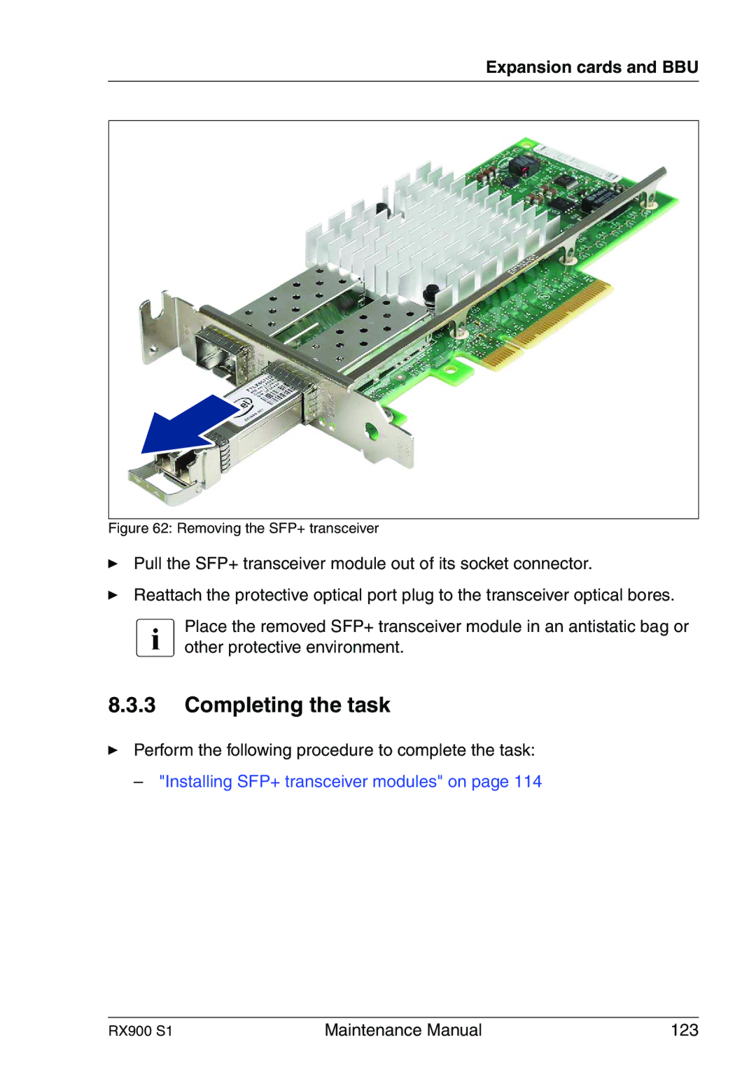 Fujitsu RX900 S1 manual Installing SFP+ transceiver modules on 