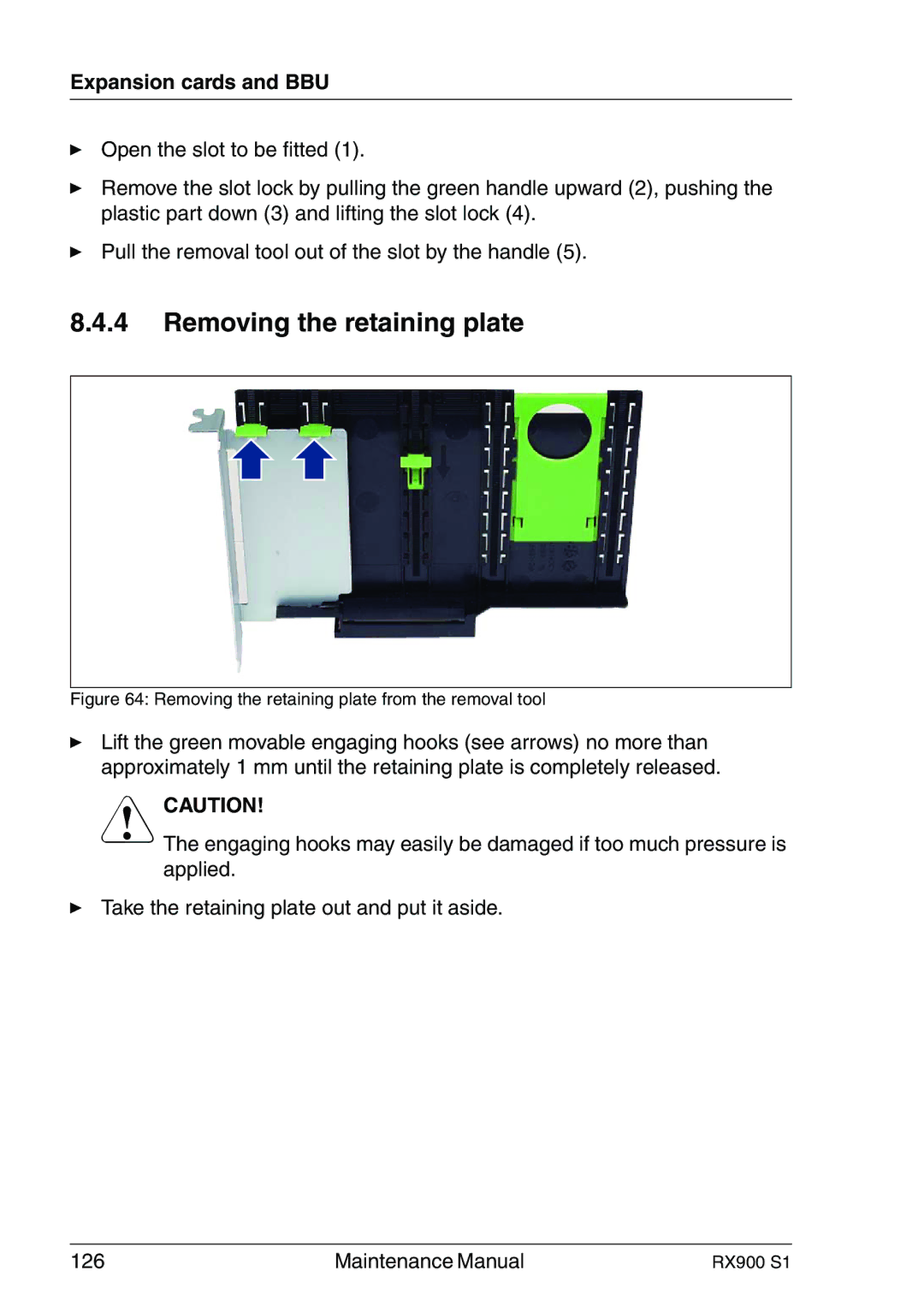 Fujitsu RX900 S1 manual Removing the retaining plate from the removal tool 