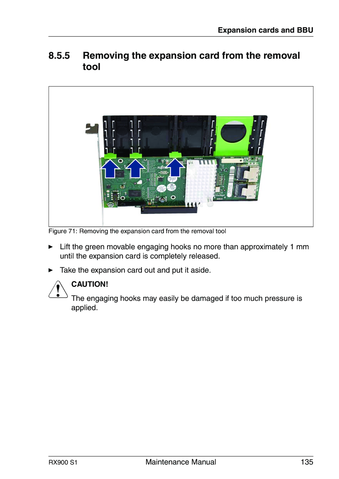 Fujitsu RX900 S1 manual Removing the expansion card from the removal tool 